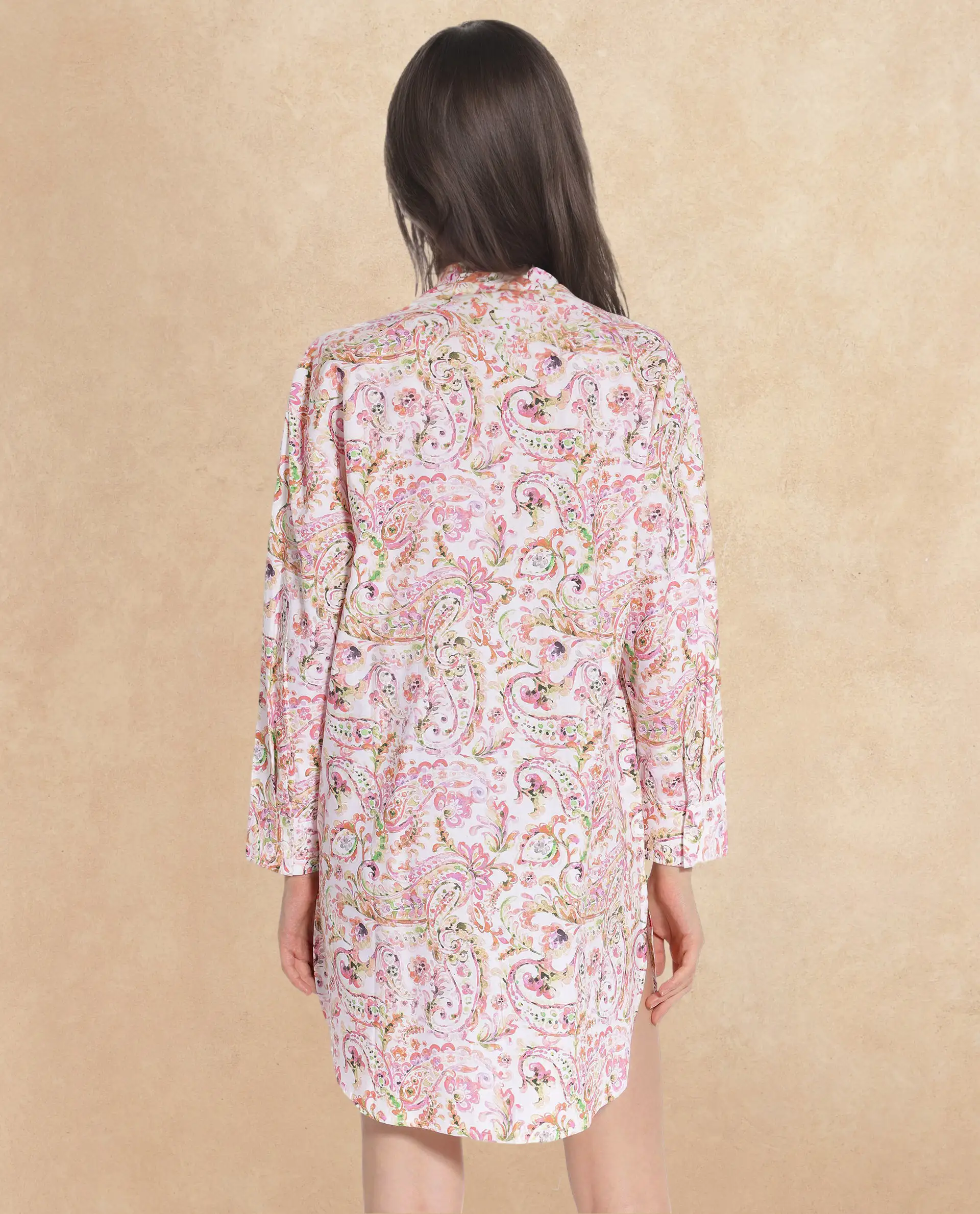 Rareism Women's Morr Light Multi Cotton Drop Collar Paisley Print Cuffed Sleeve Mini Relaxed Fit Dress - Image 6