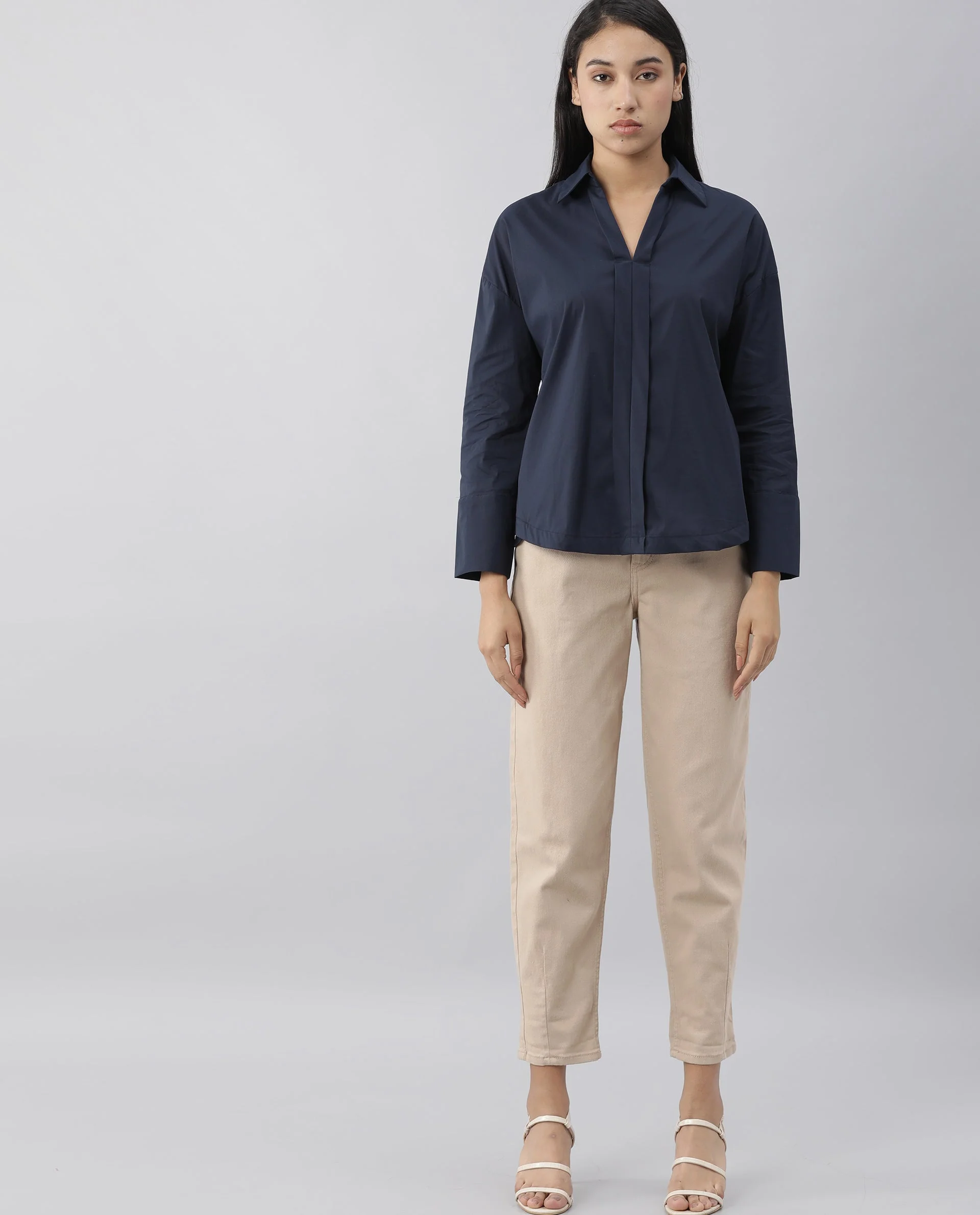 Rareism Women Morr Navy Top Full Sleeves Solid - Image 2