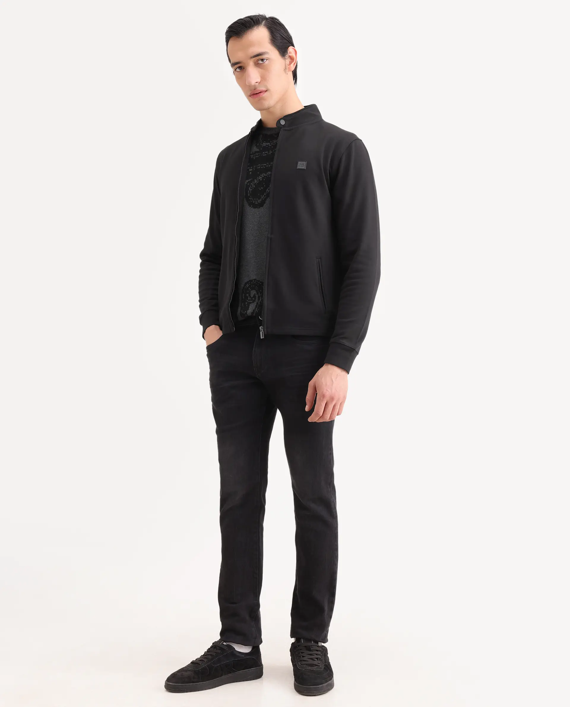 Rare Rabbit Men's Morris-25 Black Cotton Blend Plain Regular Fit Full Sleeve Mandarin Collar Jacket - Image 2