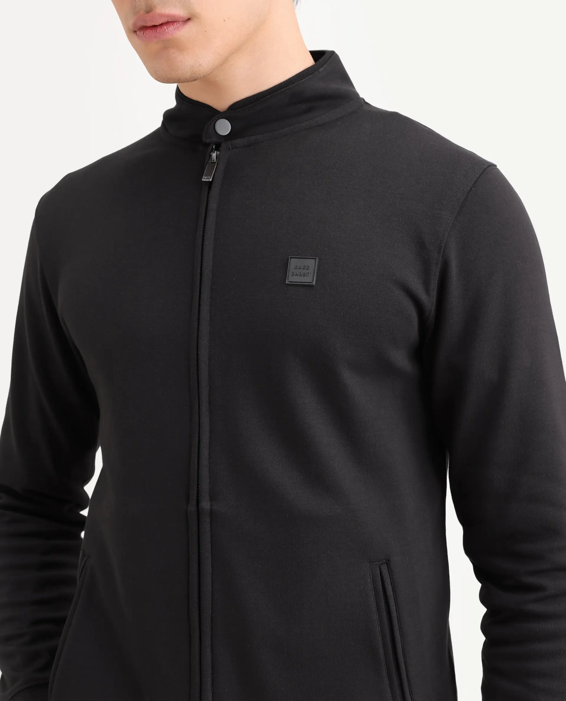 Rare Rabbit Men's Morris-25 Black Cotton Blend Plain Regular Fit Full Sleeve Mandarin Collar Jacket - Image 3