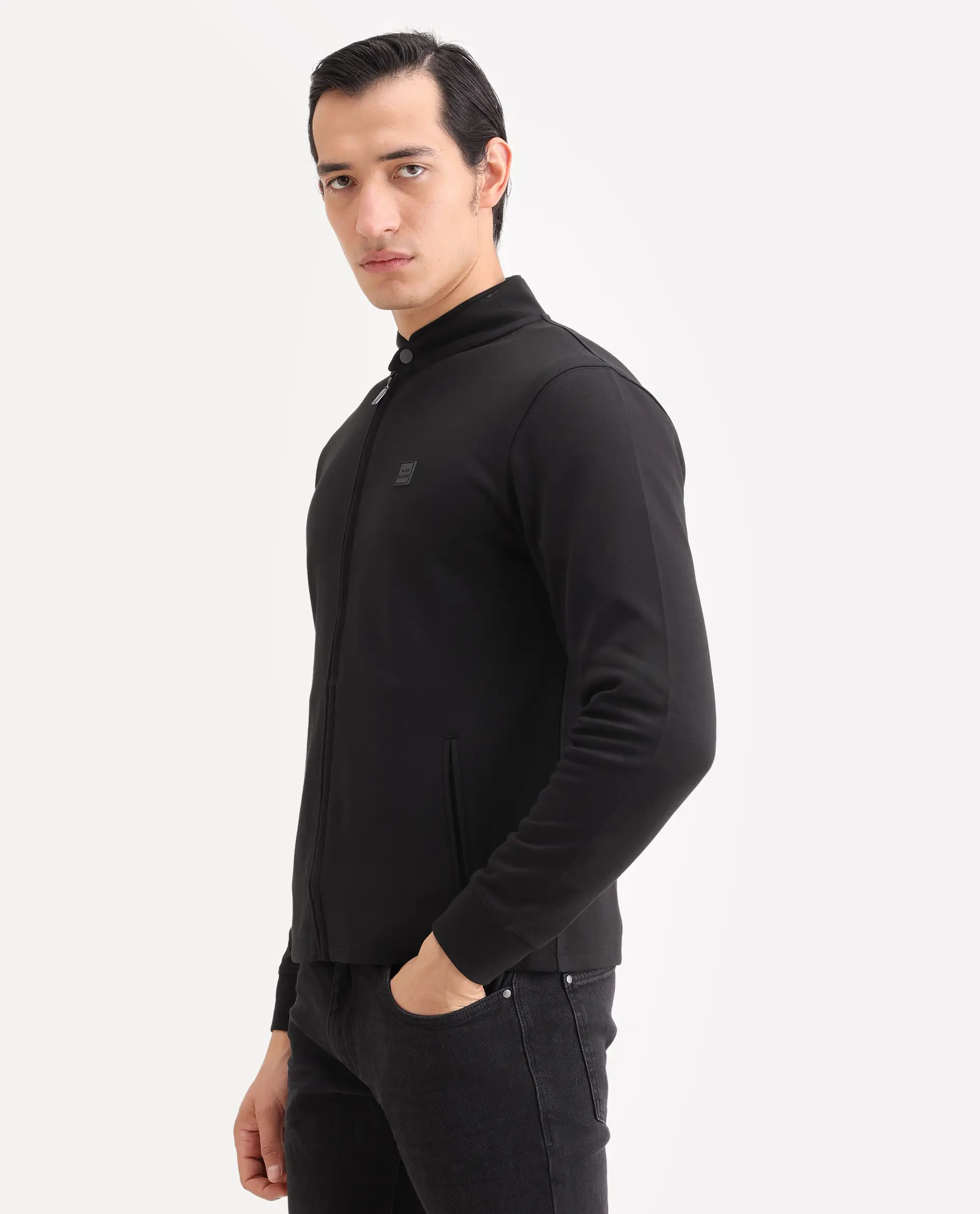 Rare Rabbit Men's Morris-25 Black Cotton Blend Plain Regular Fit Full Sleeve Mandarin Collar Jacket - Image 4