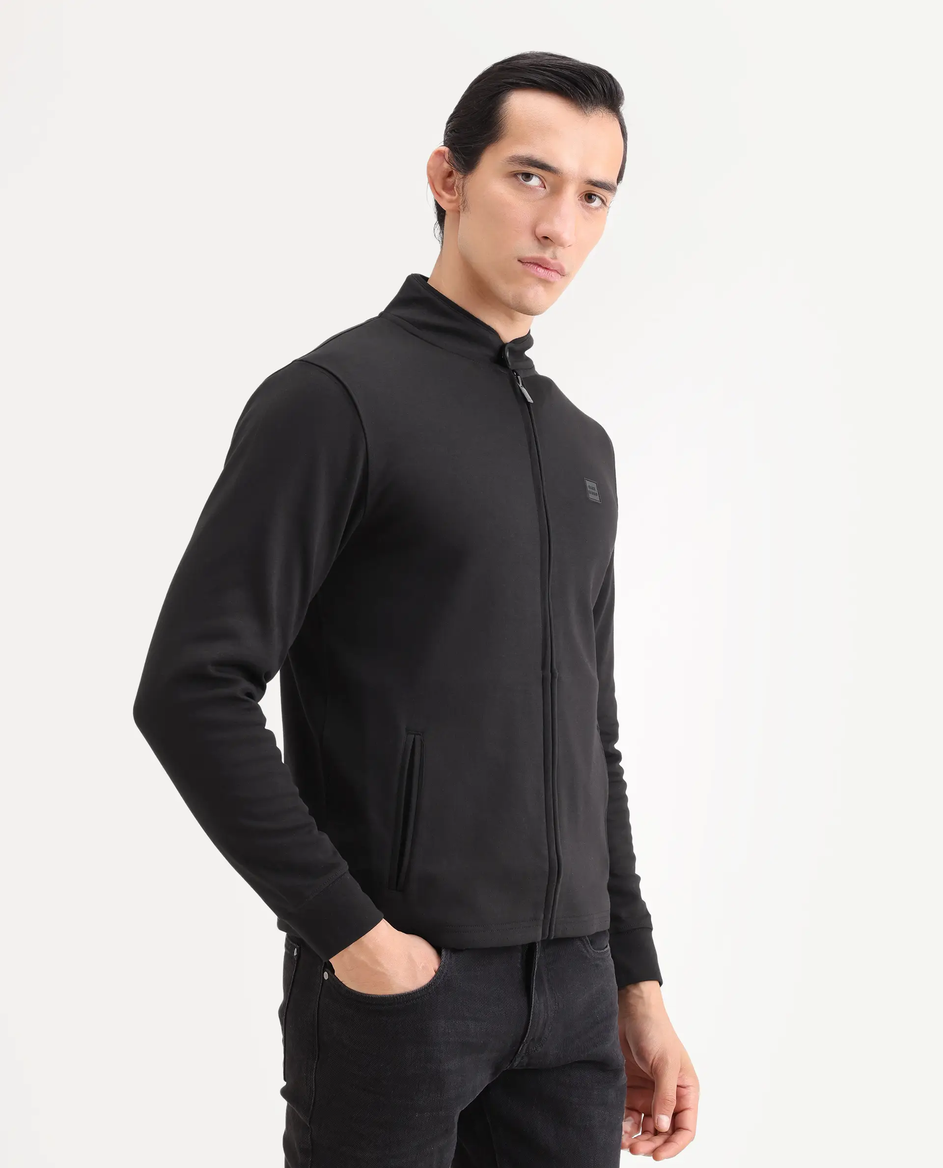Rare Rabbit Men's Morris-25 Black Cotton Blend Plain Regular Fit Full Sleeve Mandarin Collar Jacket - Image 5