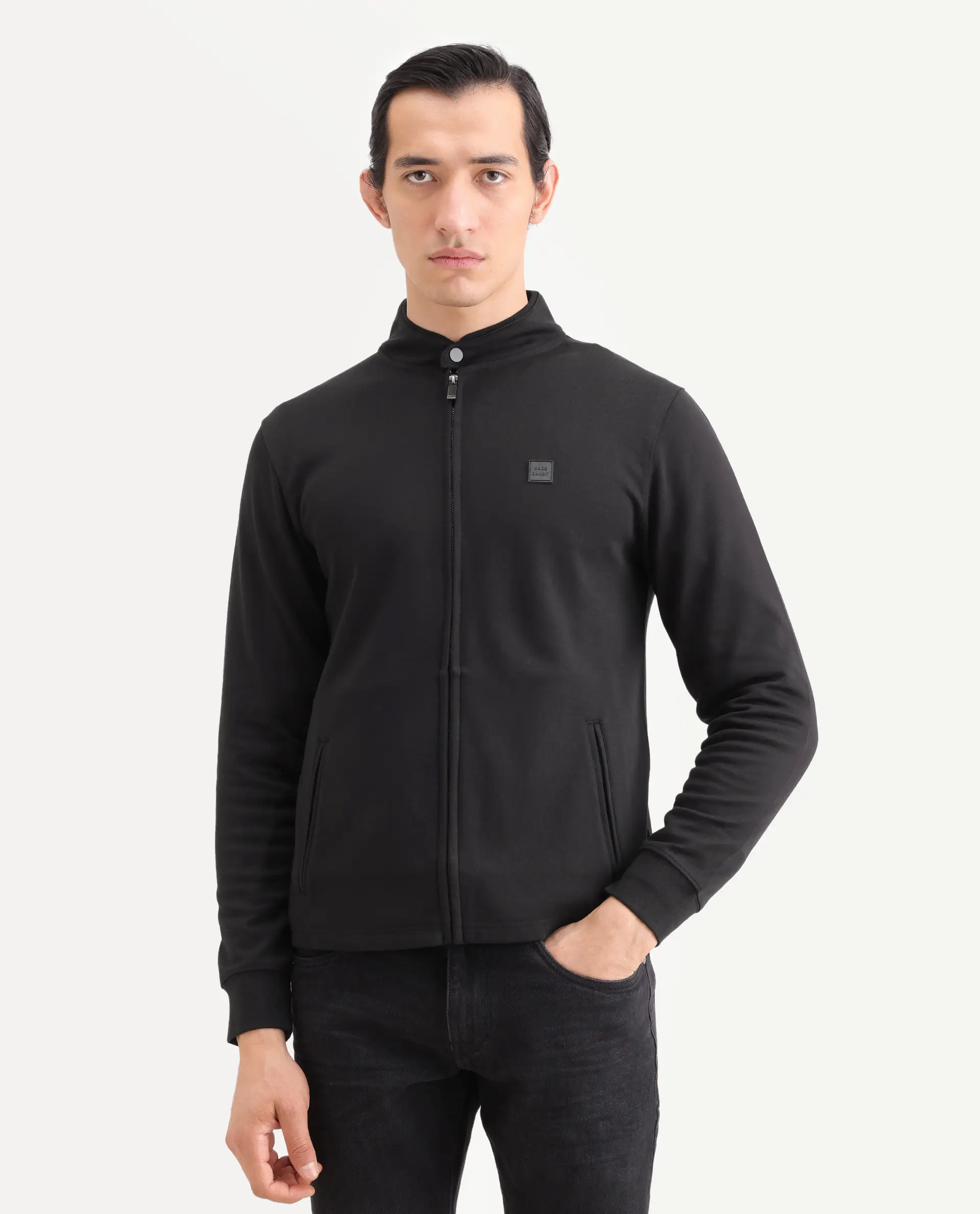 Rare Rabbit Men's Morris-25 Black Cotton Blend Plain Regular Fit Full Sleeve Mandarin Collar Jacket - Image 6