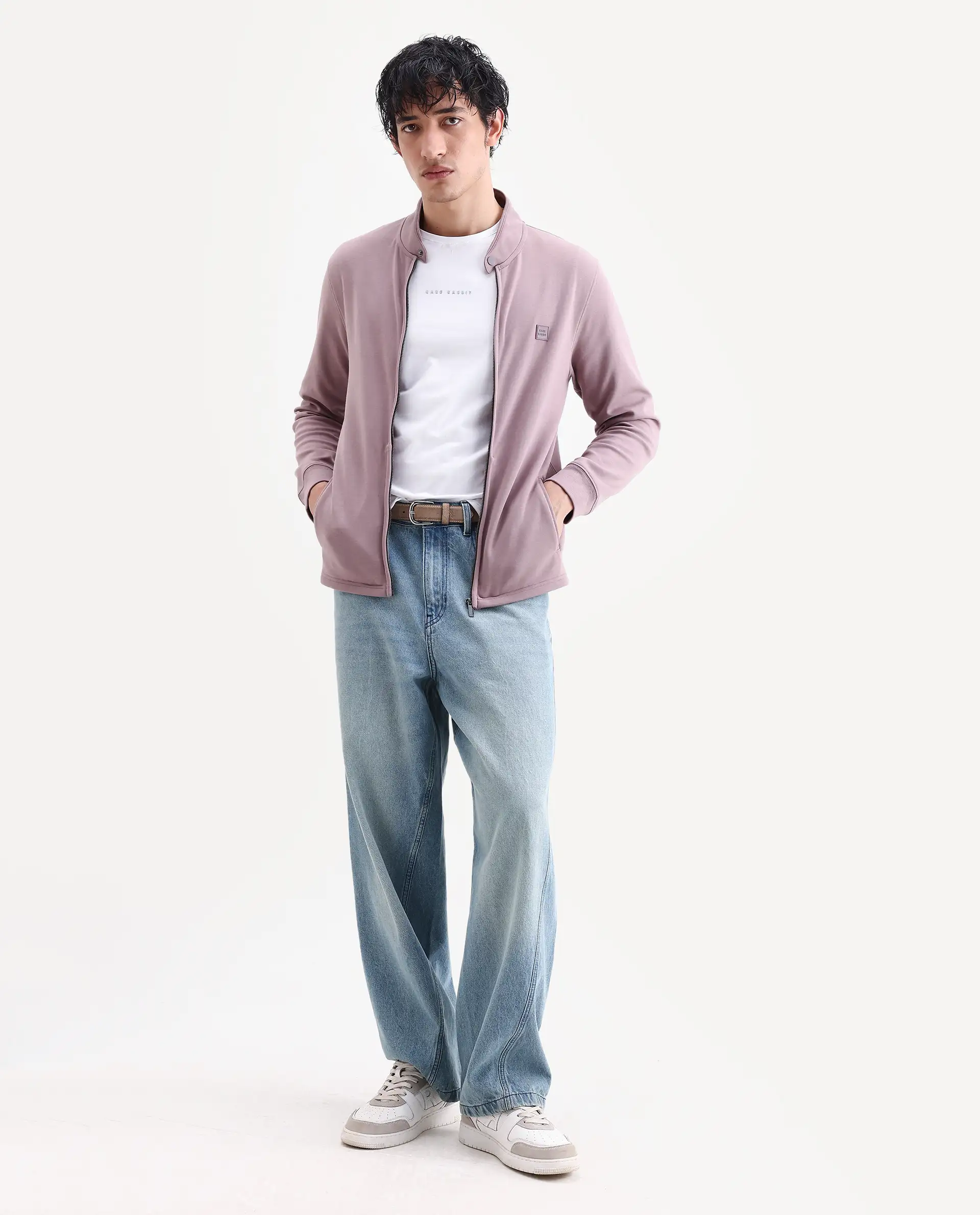 Rare Rabbit Men's Morris-25 Dusky Pink Cotton Blend Plain Regular Fit Full Sleeve Mandarin Collar Jacket - Image 2