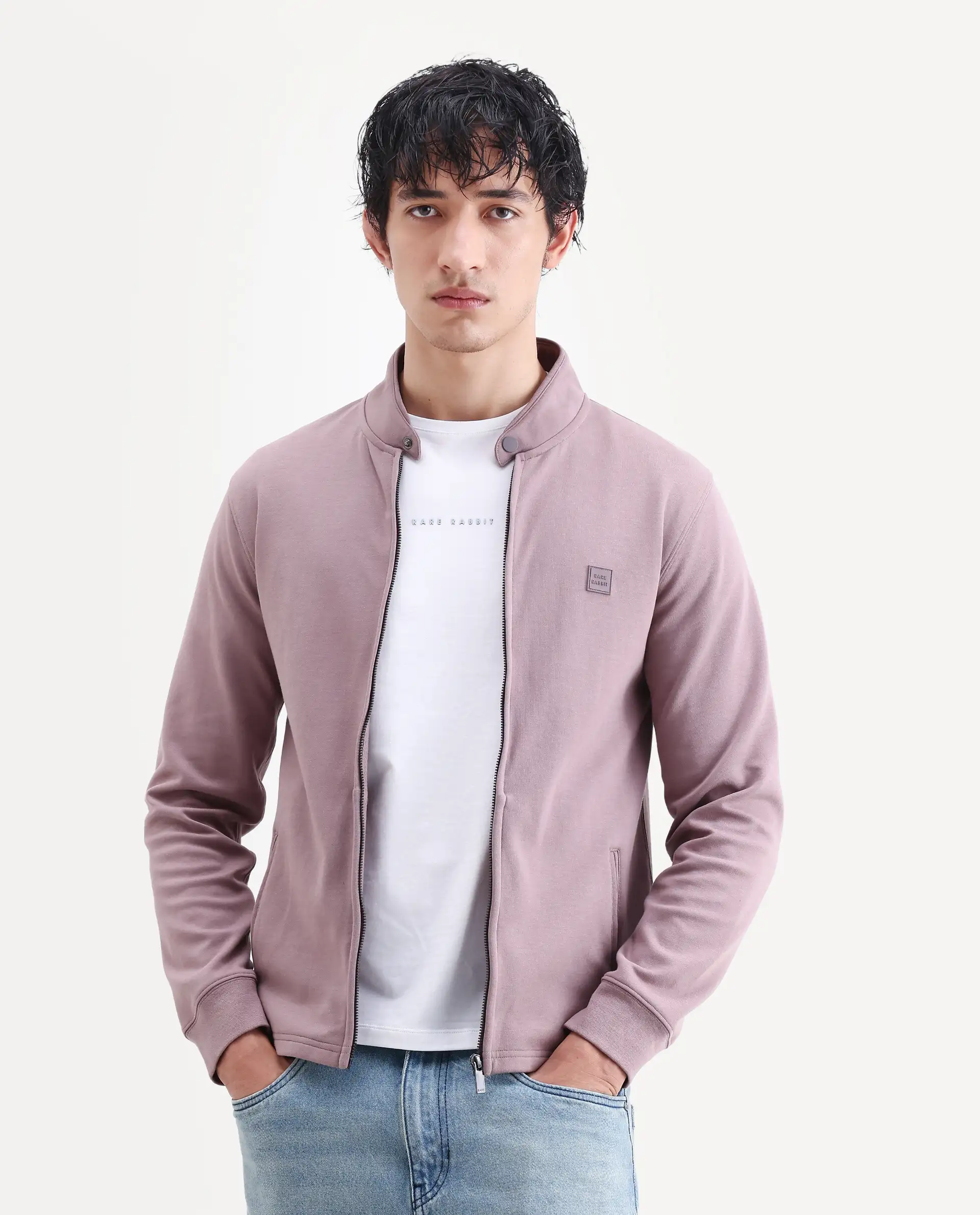 Rare Rabbit Men's Morris-25 Dusky Pink Cotton Blend Plain Regular Fit Full Sleeve Mandarin Collar Jacket - Image 3