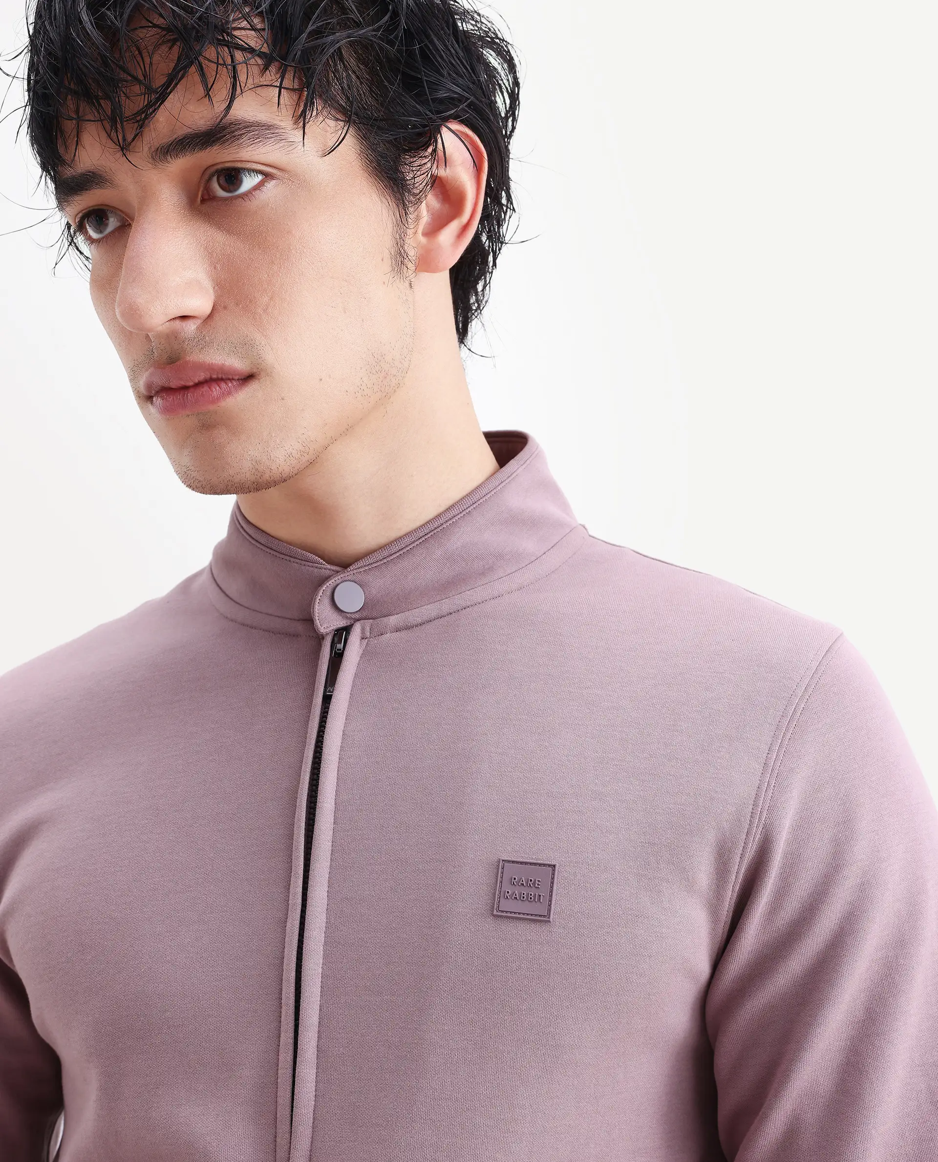 Rare Rabbit Men's Morris-25 Dusky Pink Cotton Blend Plain Regular Fit Full Sleeve Mandarin Collar Jacket - Image 4