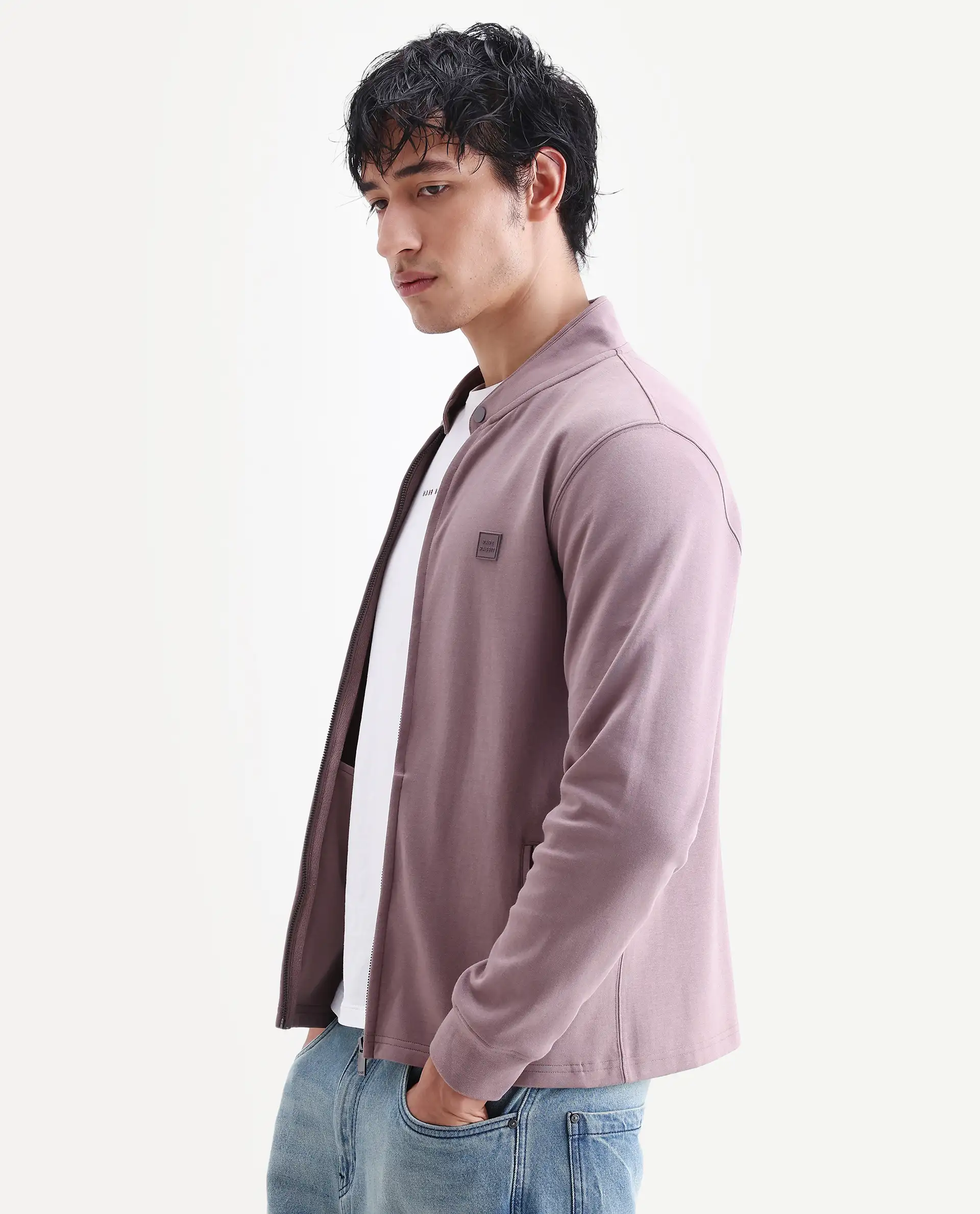 Rare Rabbit Men's Morris-25 Dusky Pink Cotton Blend Plain Regular Fit Full Sleeve Mandarin Collar Jacket - Image 5