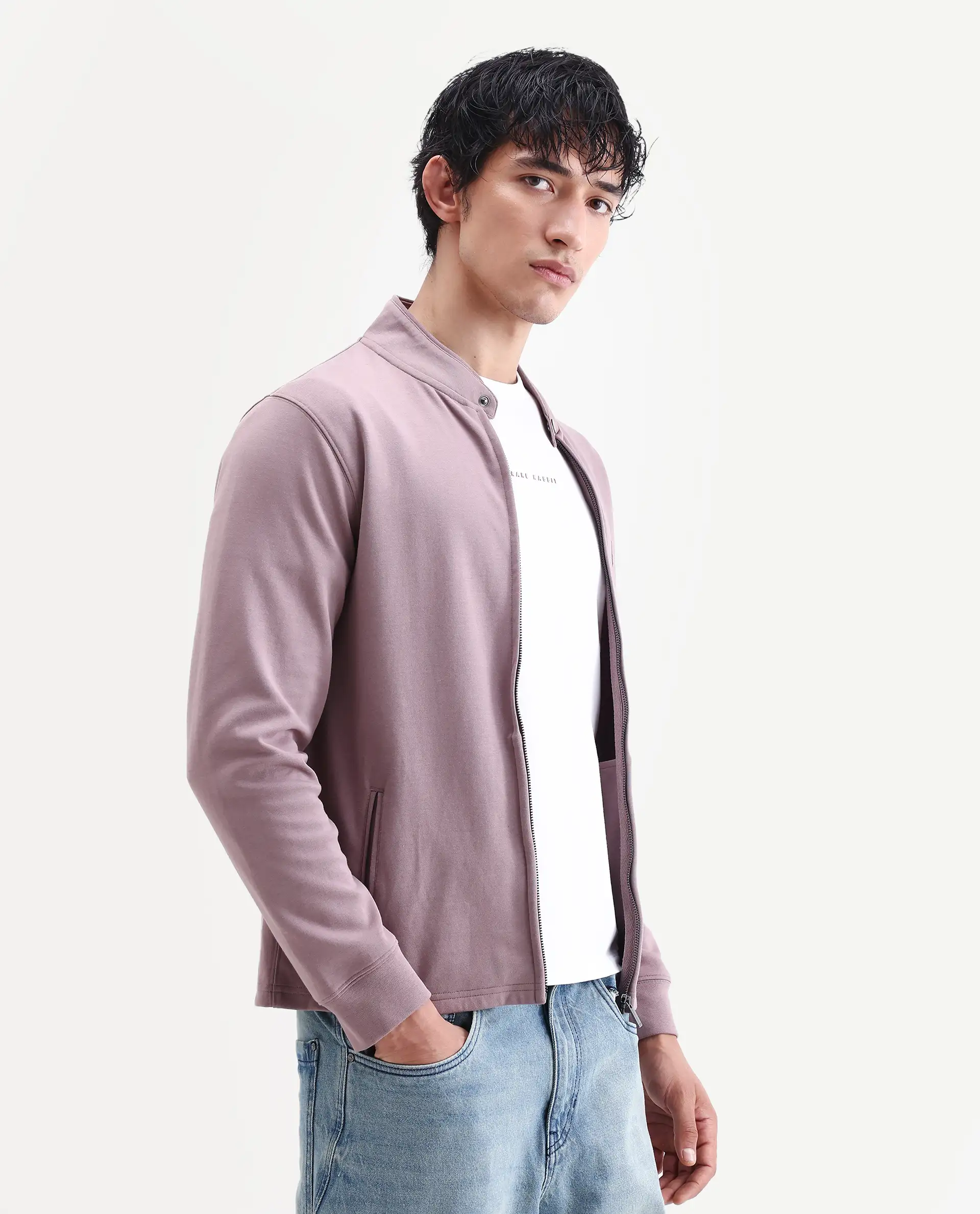 Rare Rabbit Men's Morris-25 Dusky Pink Cotton Blend Plain Regular Fit Full Sleeve Mandarin Collar Jacket - Image 6