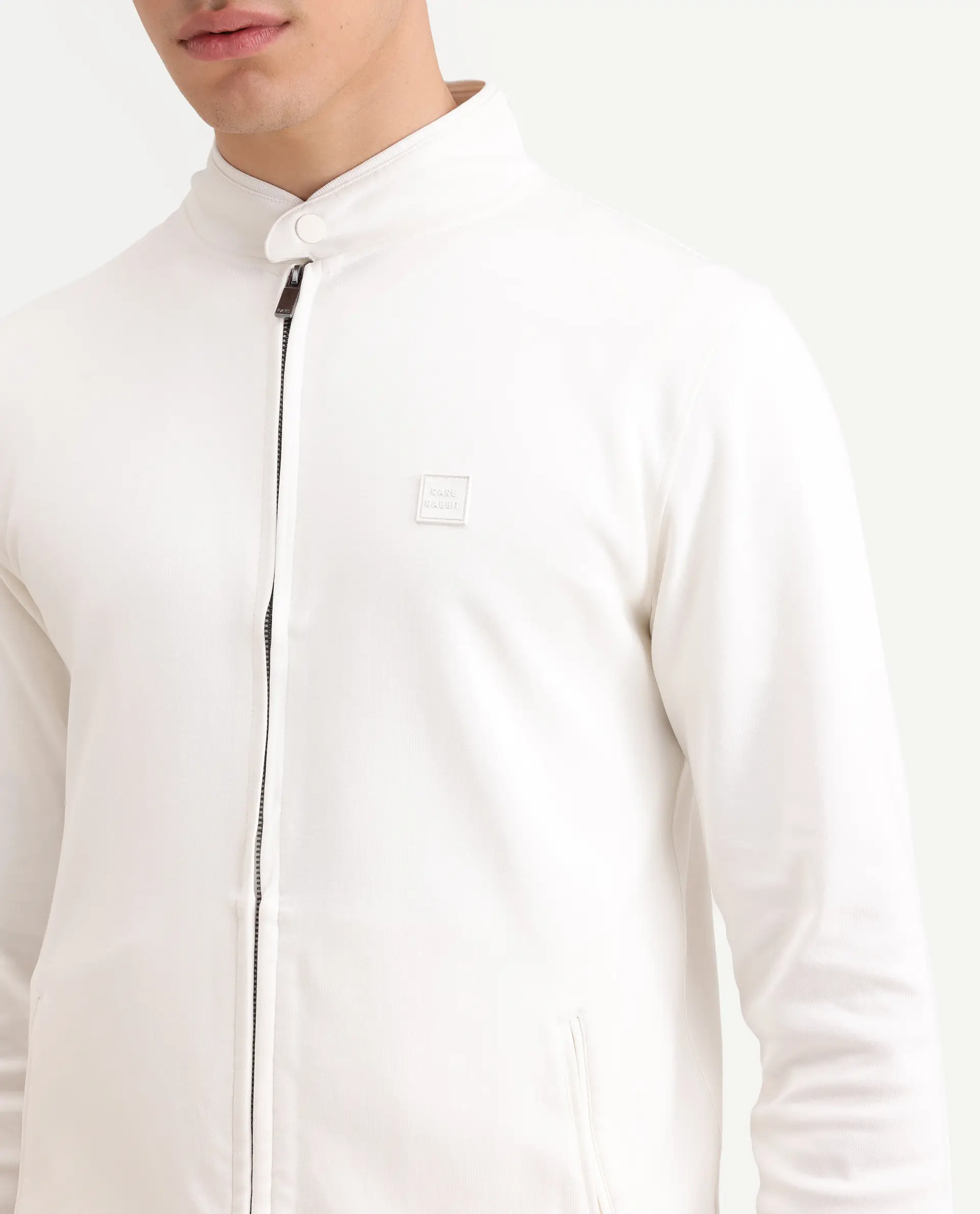 Rare Rabbit Men's Morris-25 Off White Cotton Blend Plain Regular Fit Full Sleeve Mandarin Collar Jacket - Image 3