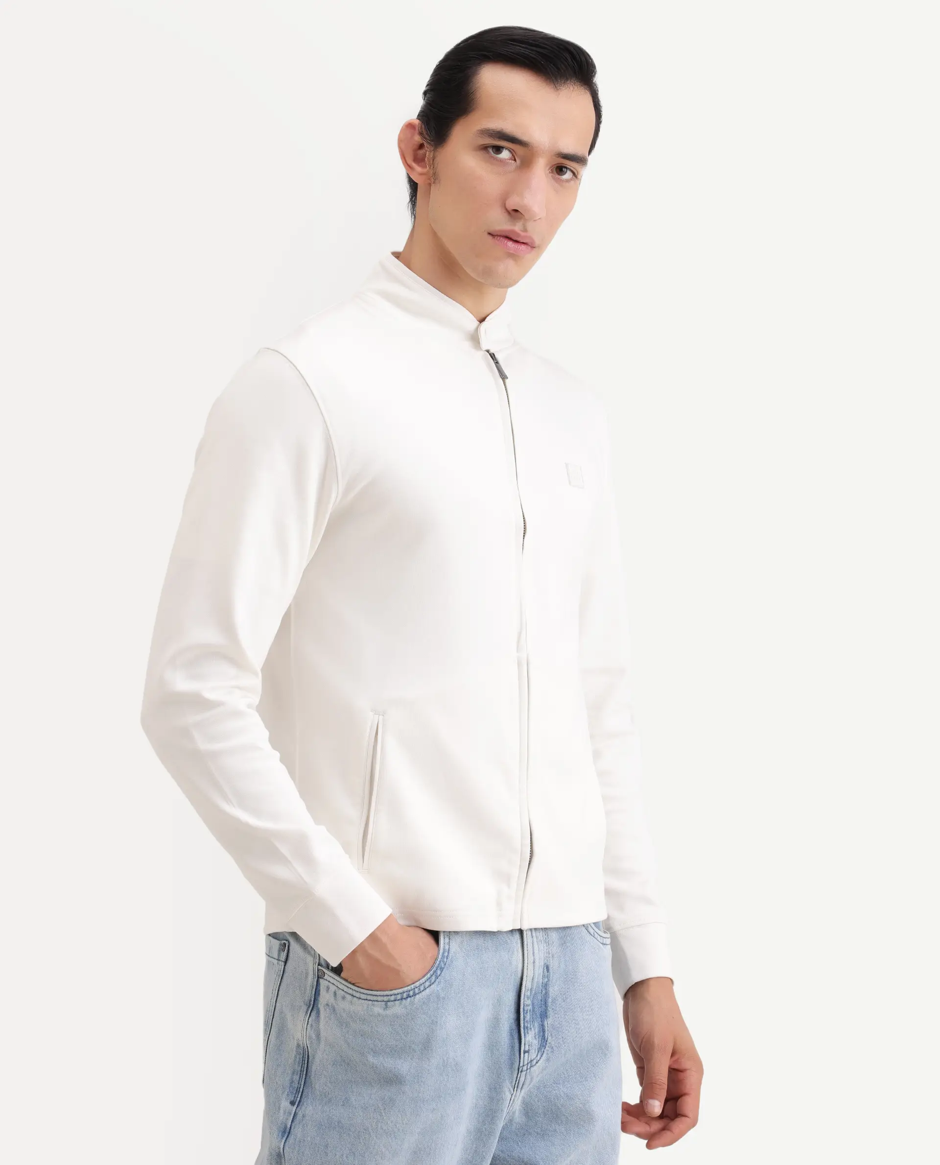 Rare Rabbit Men's Morris-25 Off White Cotton Blend Plain Regular Fit Full Sleeve Mandarin Collar Jacket - Image 4