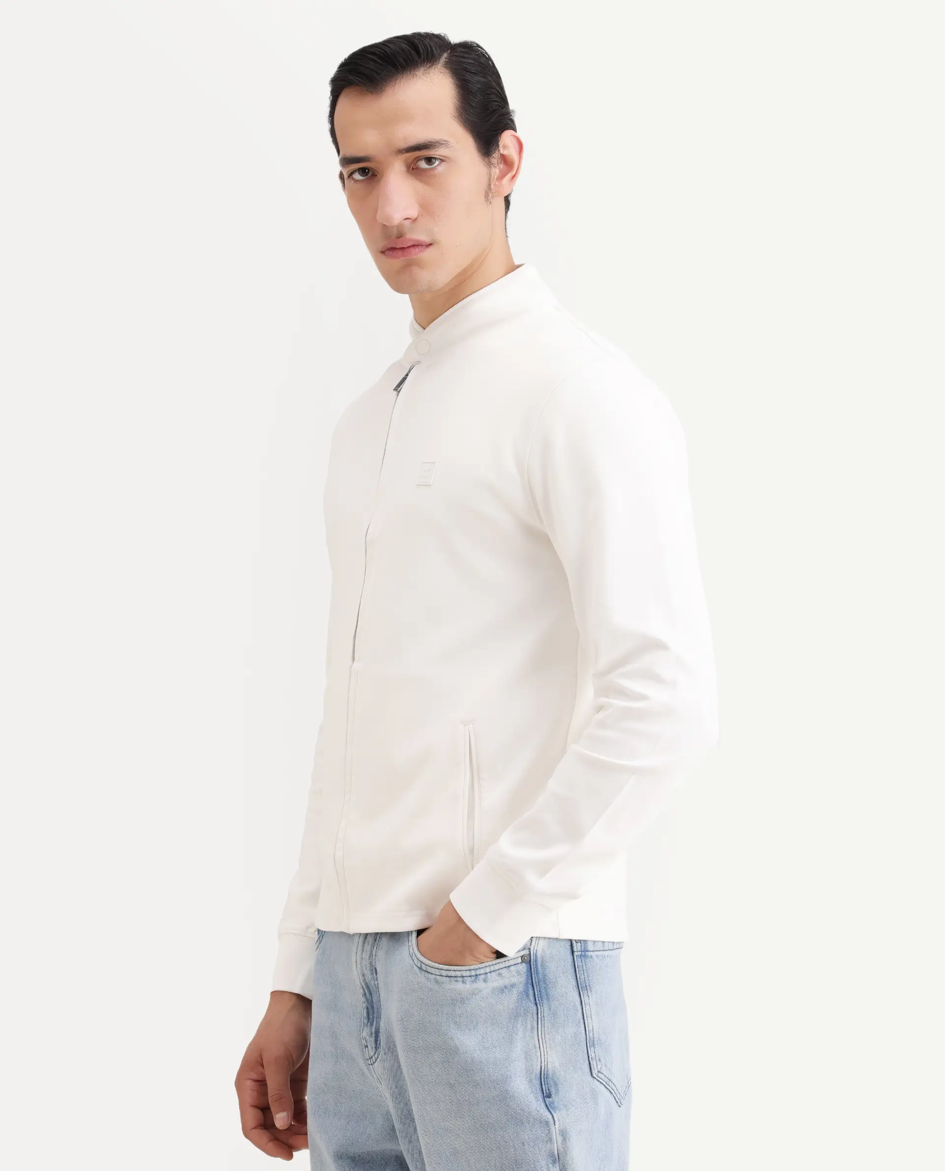 Rare Rabbit Men's Morris-25 Off White Cotton Blend Plain Regular Fit Full Sleeve Mandarin Collar Jacket - Image 5