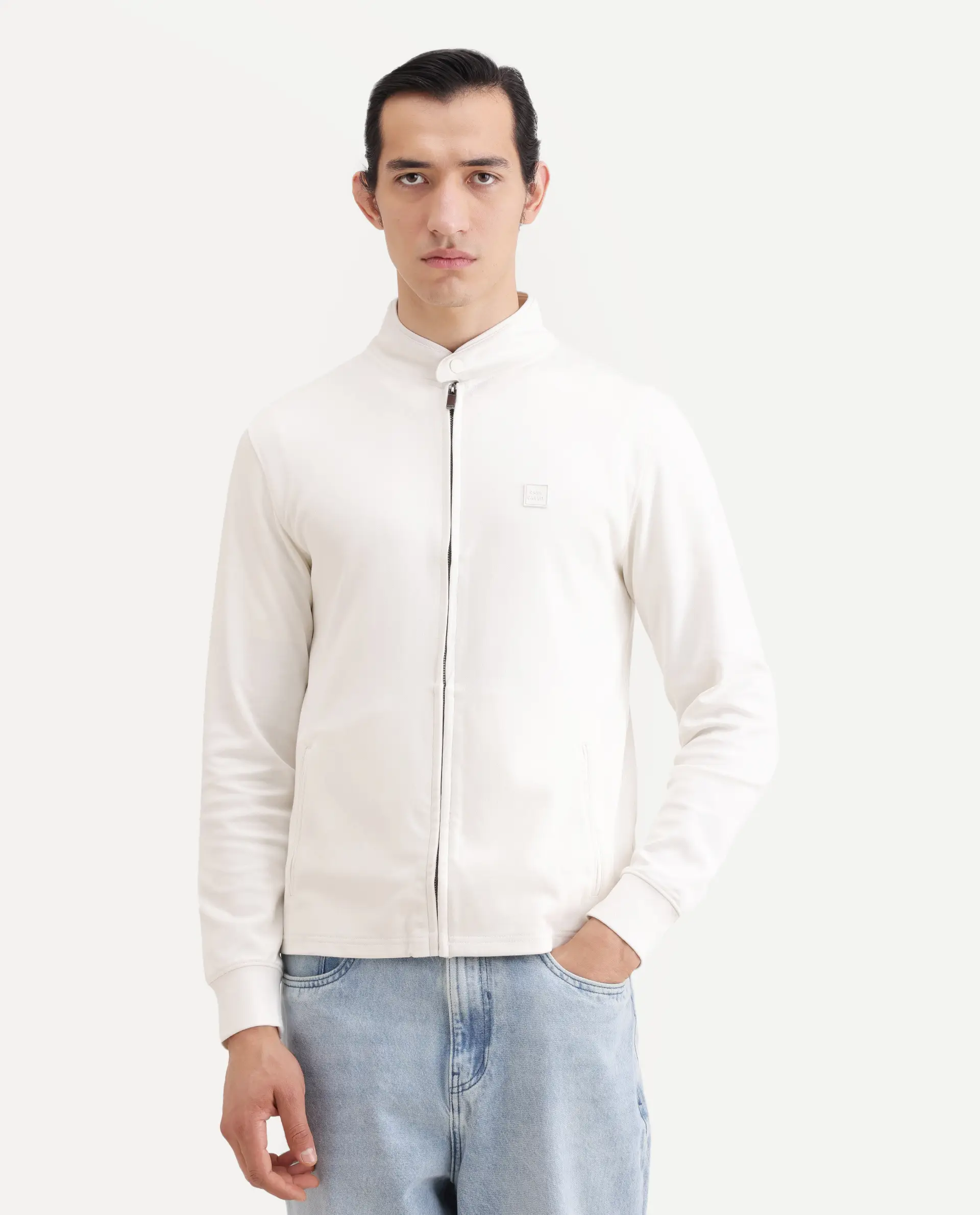 Rare Rabbit Men's Morris-25 Off White Cotton Blend Plain Regular Fit Full Sleeve Mandarin Collar Jacket - Image 6
