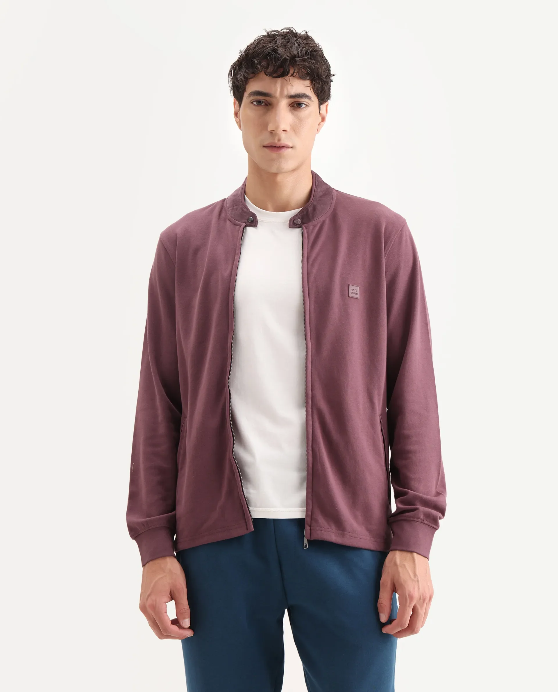 Rare Rabbit Men's Morris Maroon Cotton Plain Regular Fit Full Sleeve Mandarin Collar Jacket - Image 4
