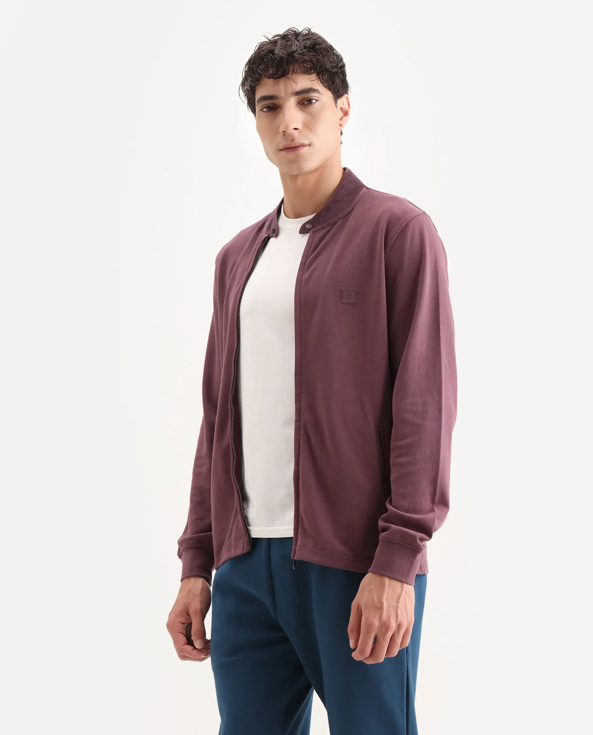 Rare Rabbit Men's Morris Maroon Cotton Plain Regular Fit Full Sleeve Mandarin Collar Jacket - Image 5