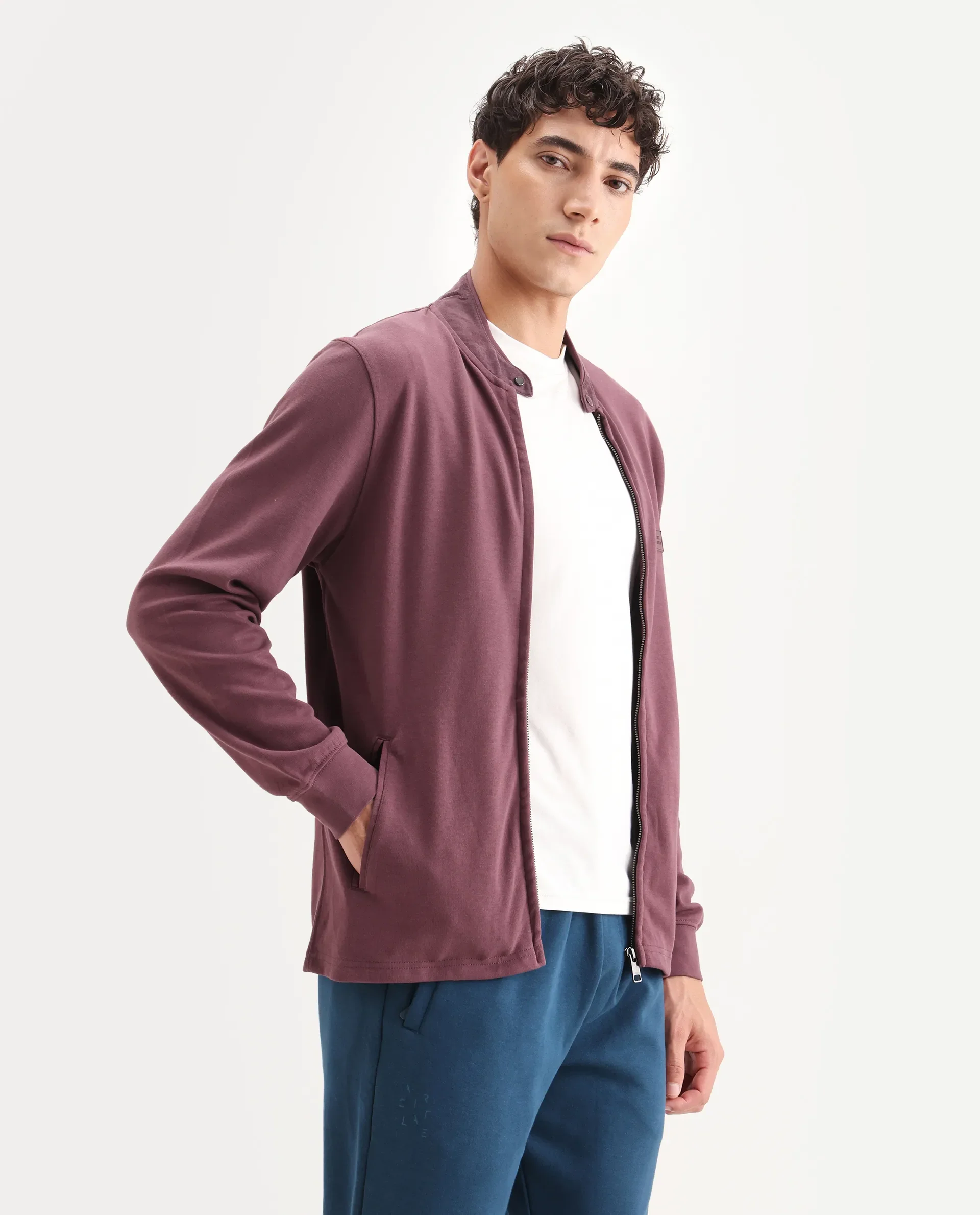 Rare Rabbit Men's Morris Maroon Cotton Plain Regular Fit Full Sleeve Mandarin Collar Jacket - Image 6
