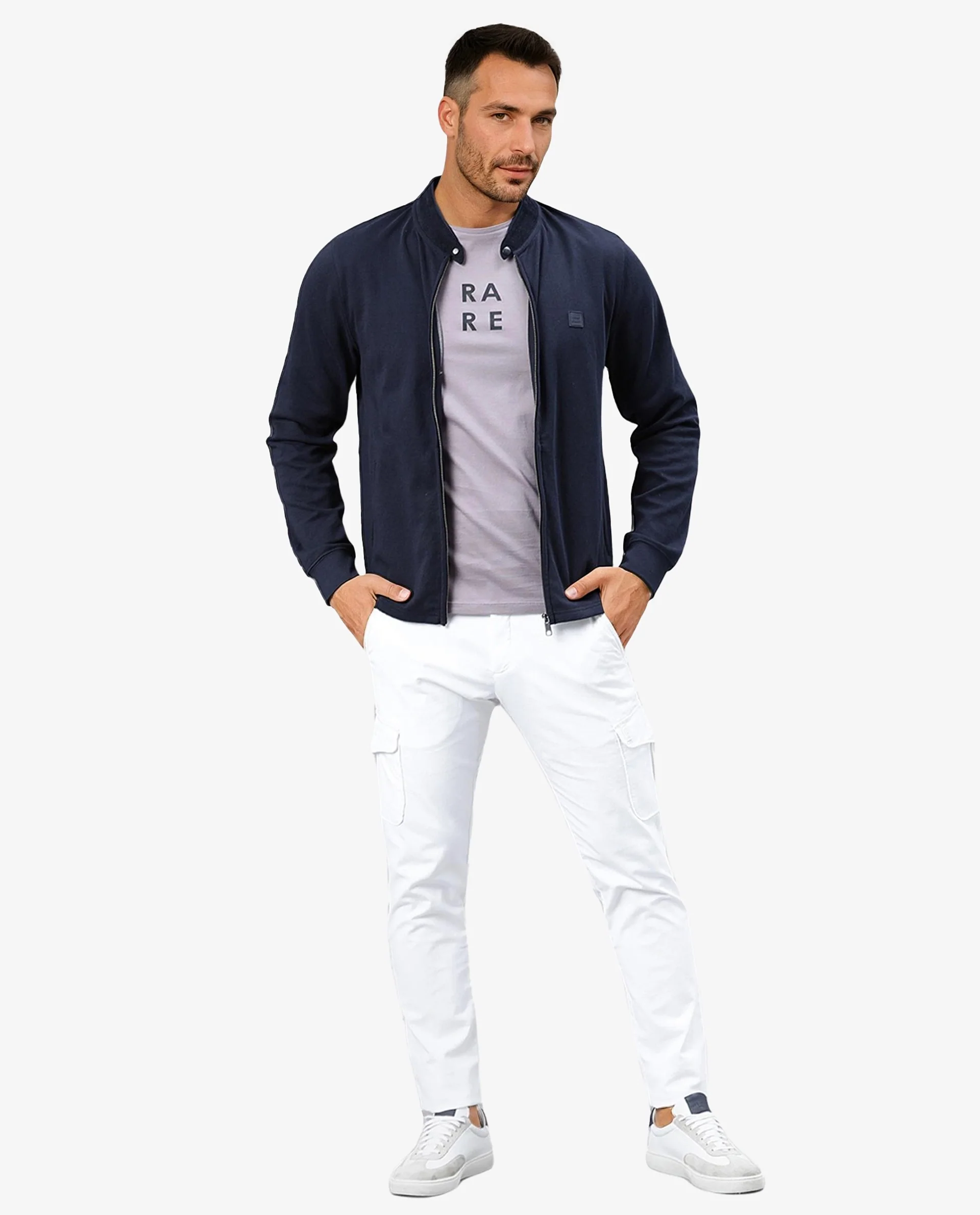 Rare Rabbit Men's Morris Navy Cotton Plain Regular Fit Full Sleeve Mandarin Collar Jacket - Image 3