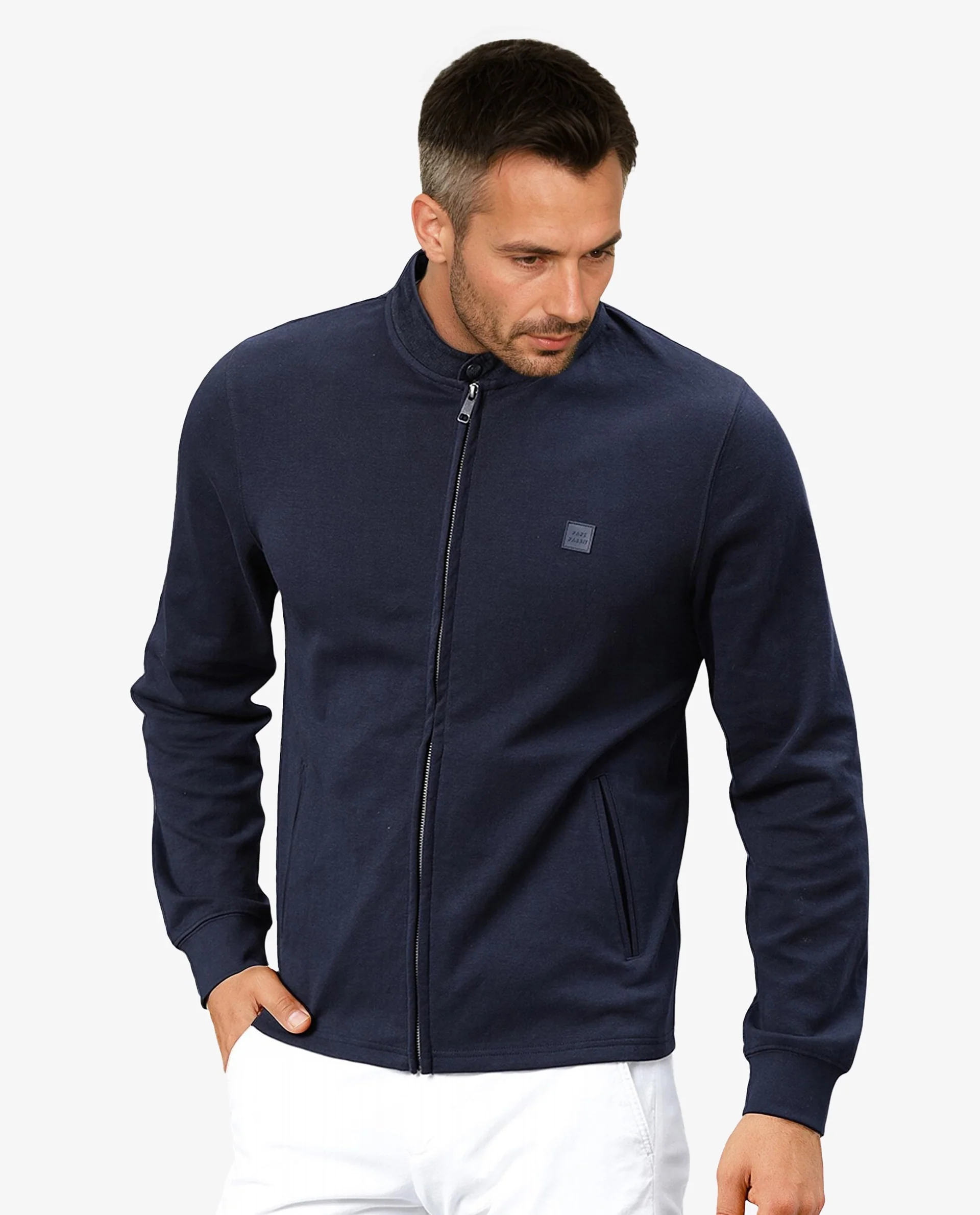 Rare Rabbit Men's Morris Navy Cotton Plain Regular Fit Full Sleeve Mandarin Collar Jacket - Image 5