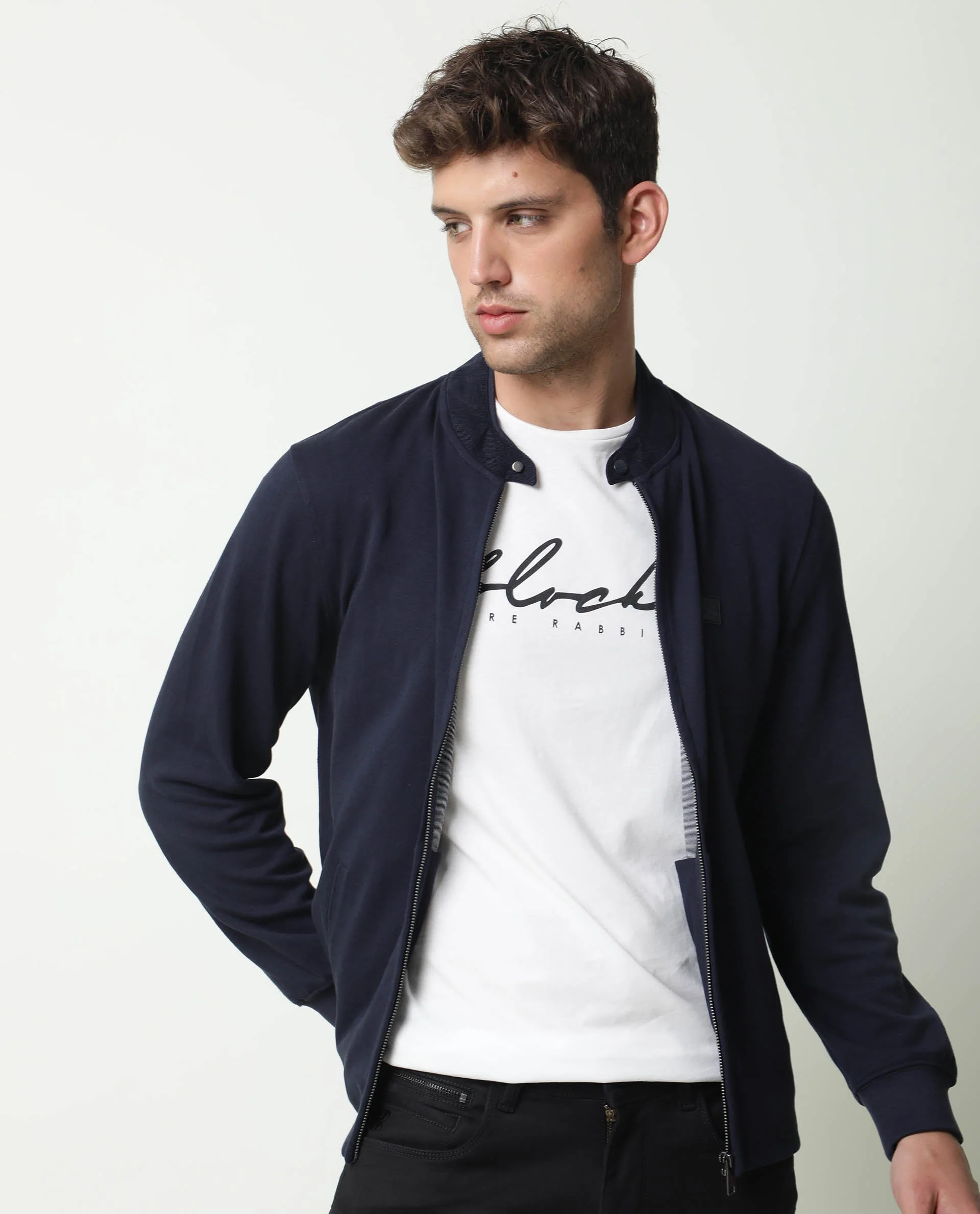 Rare Rabbit Men's Morris Navy Cotton Plain Regular Fit Full Sleeve Mandarin Collar Jacket - Image 8