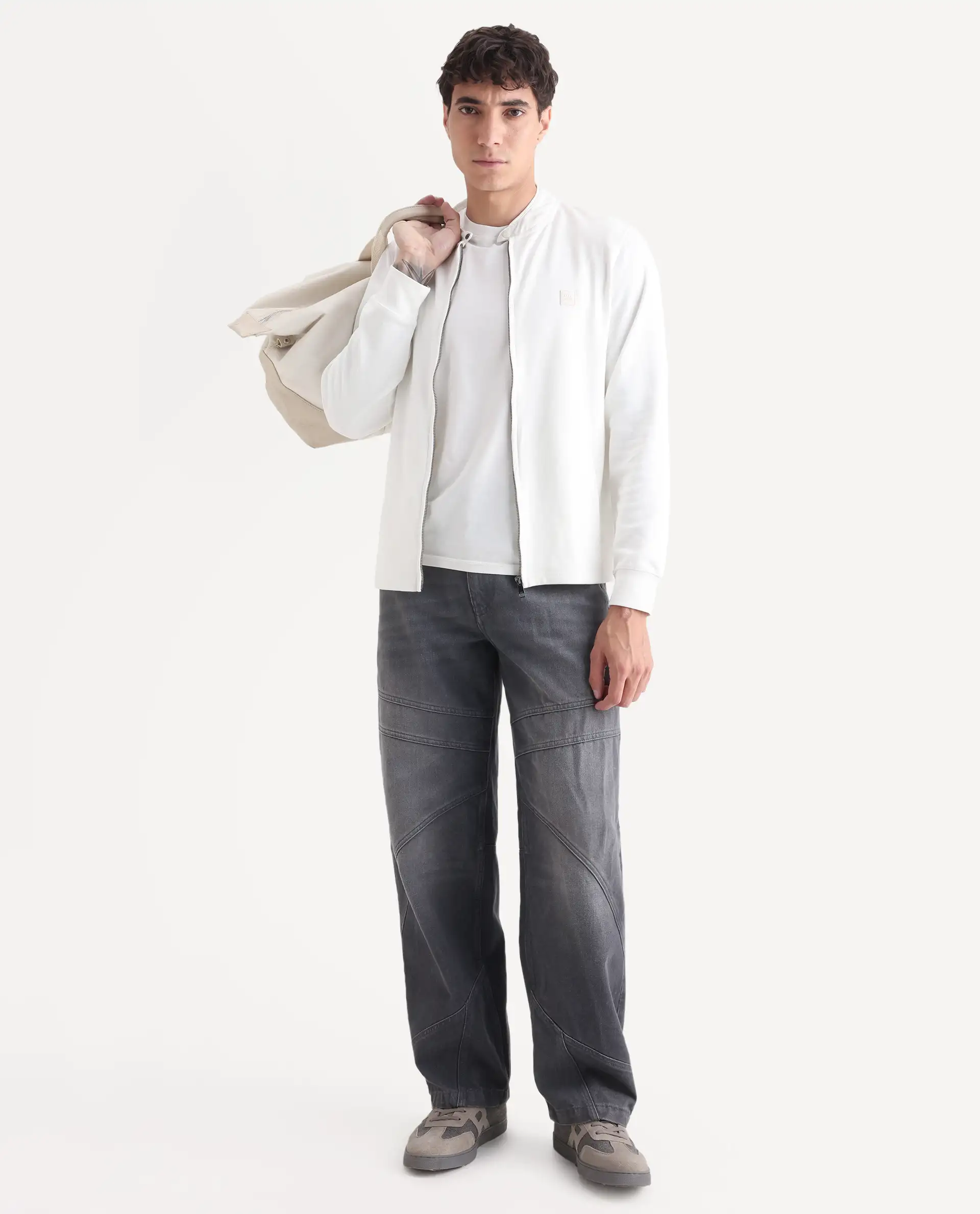 Rare Rabbit Men's Morris Offwhite Cotton Plain Regular Fit Full Sleeve Mandarin Collar Jacket - Image 2