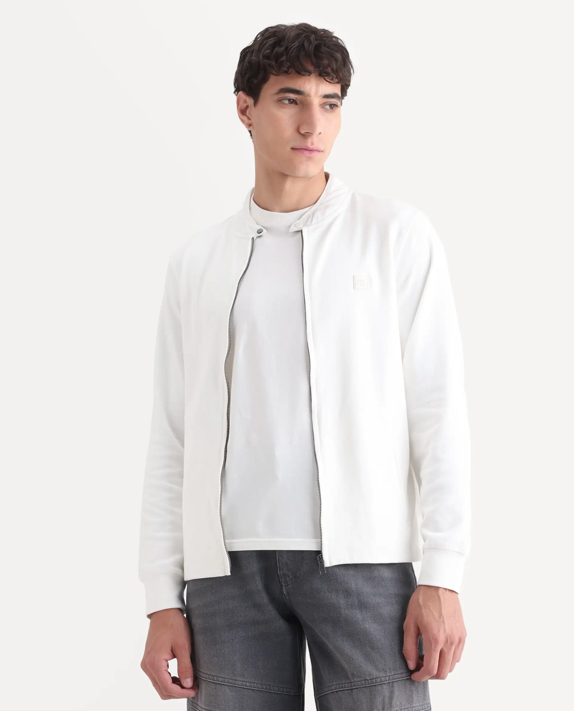 Rare Rabbit Men's Morris Offwhite Cotton Plain Regular Fit Full Sleeve Mandarin Collar Jacket - Image 3