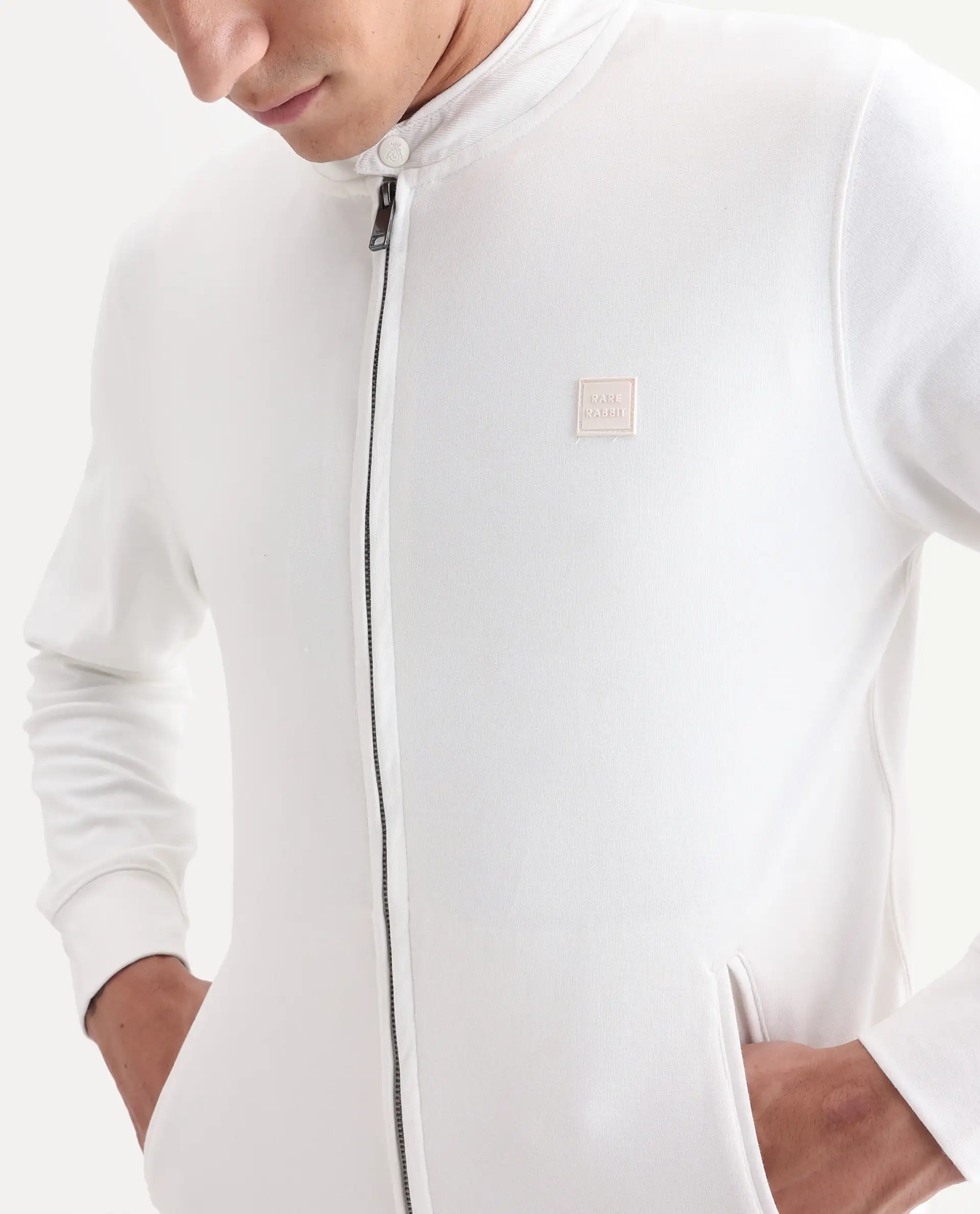 Rare Rabbit Men's Morris Offwhite Cotton Plain Regular Fit Full Sleeve Mandarin Collar Jacket - Image 4
