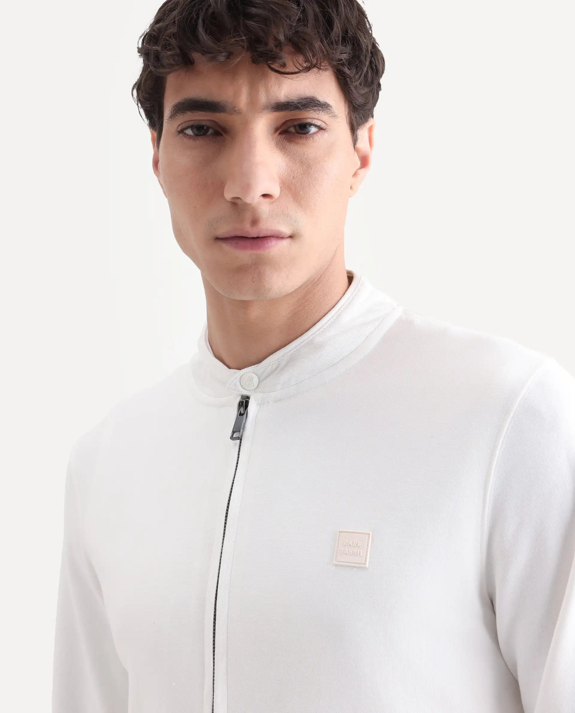 Rare Rabbit Men's Morris Offwhite Cotton Plain Regular Fit Full Sleeve Mandarin Collar Jacket - Image 5