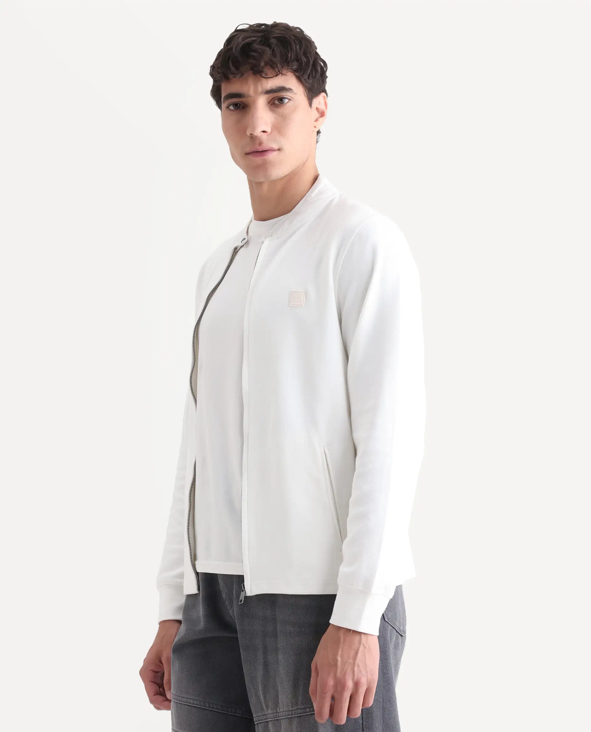 Rare Rabbit Men's Morris Offwhite Cotton Plain Regular Fit Full Sleeve Mandarin Collar Jacket - Image 6
