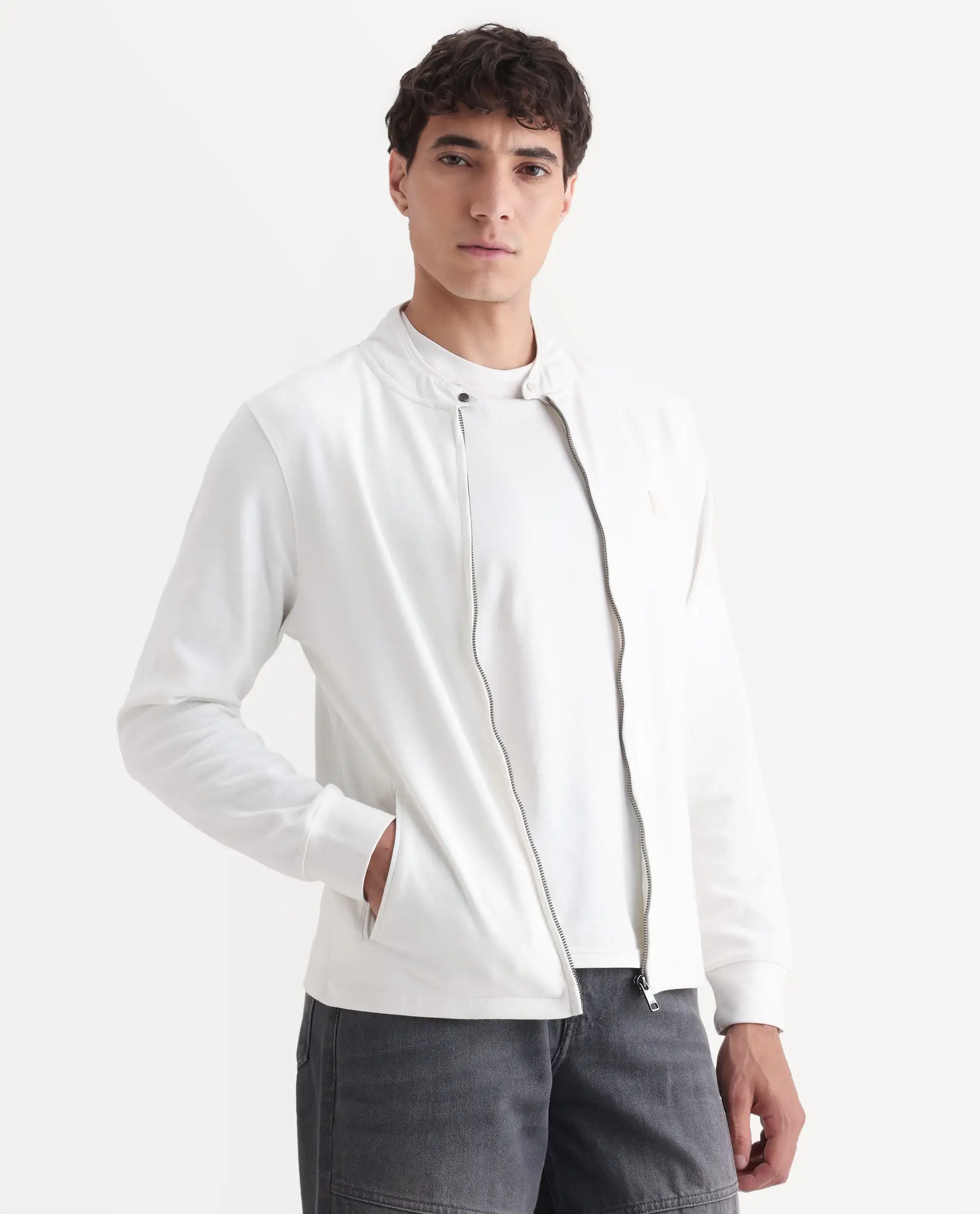Rare Rabbit Men's Morris Offwhite Cotton Plain Regular Fit Full Sleeve Mandarin Collar Jacket - Image 7