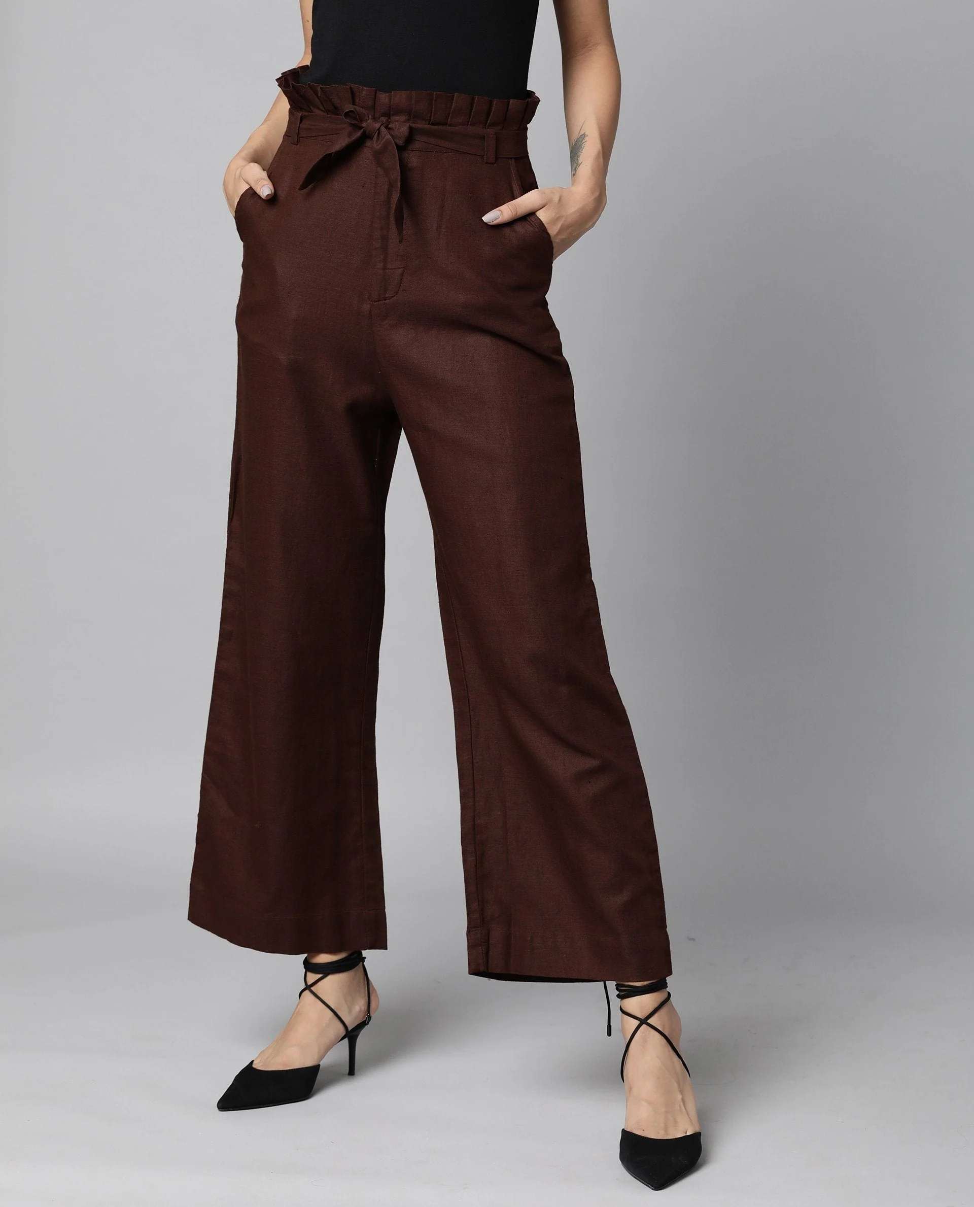 Rareism Women Morry Brown Trousers Solid