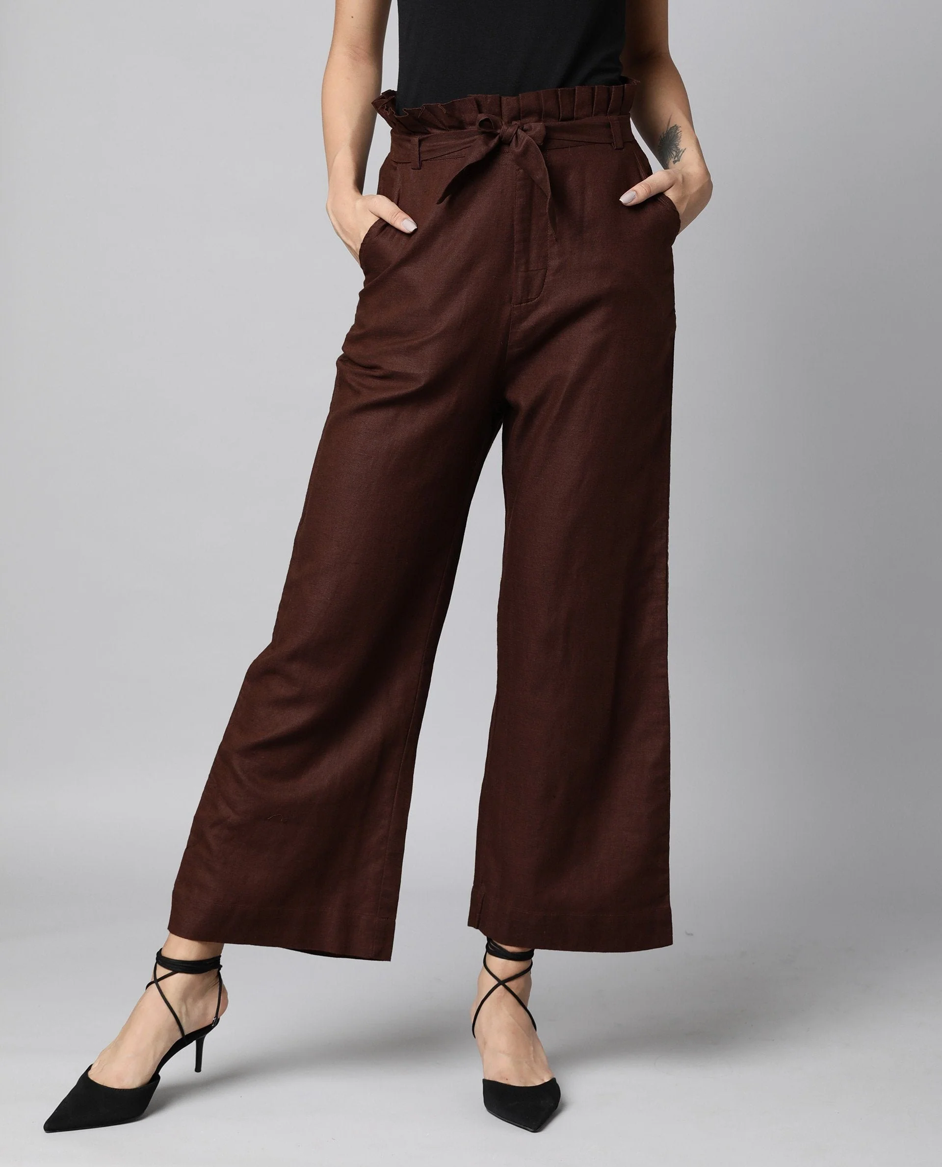 Rareism Women Morry Brown Trousers Solid - Image 5