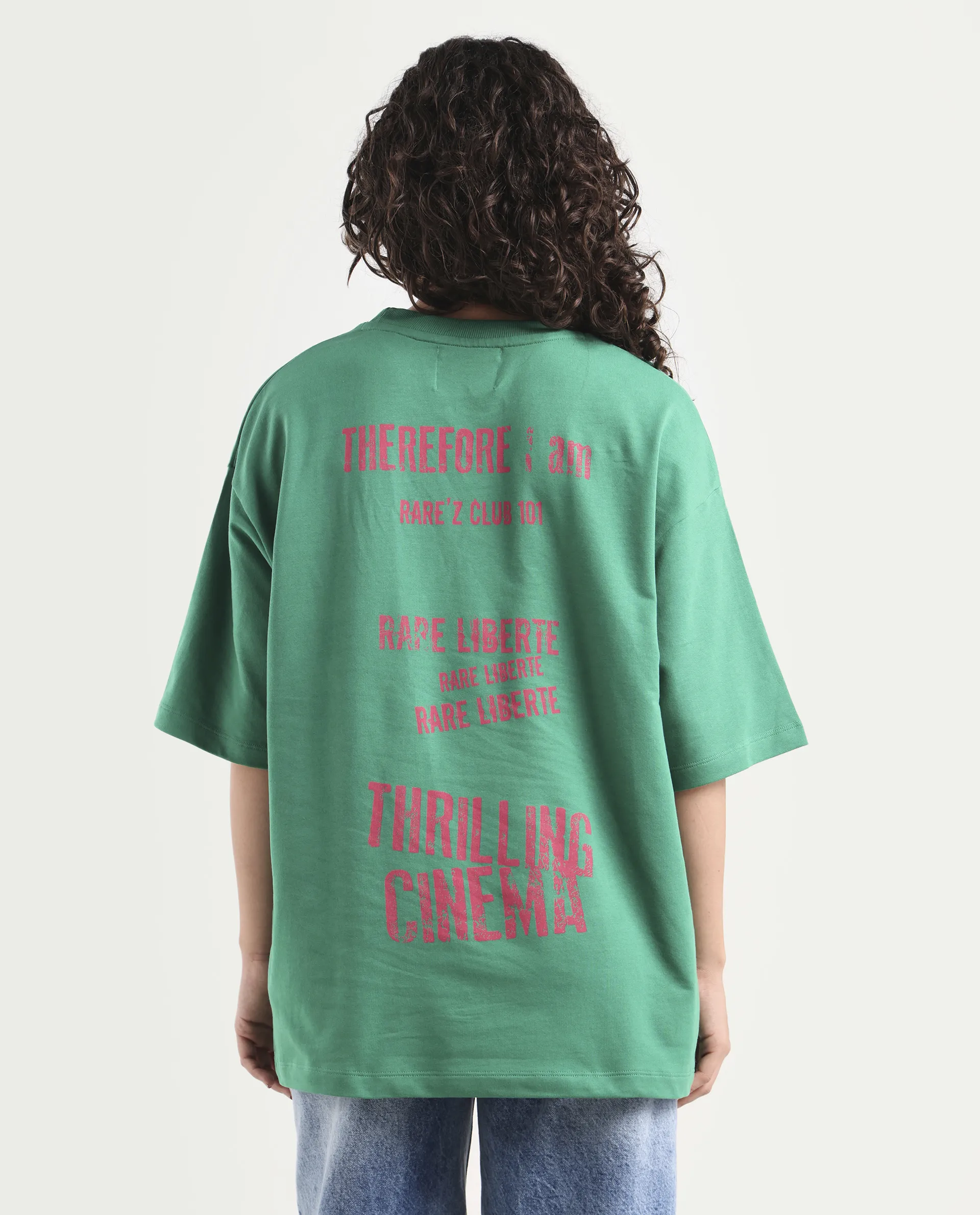Rareism Women's Morsh Green Cotton Graphic Print Oversized T-Shirt - Image 7
