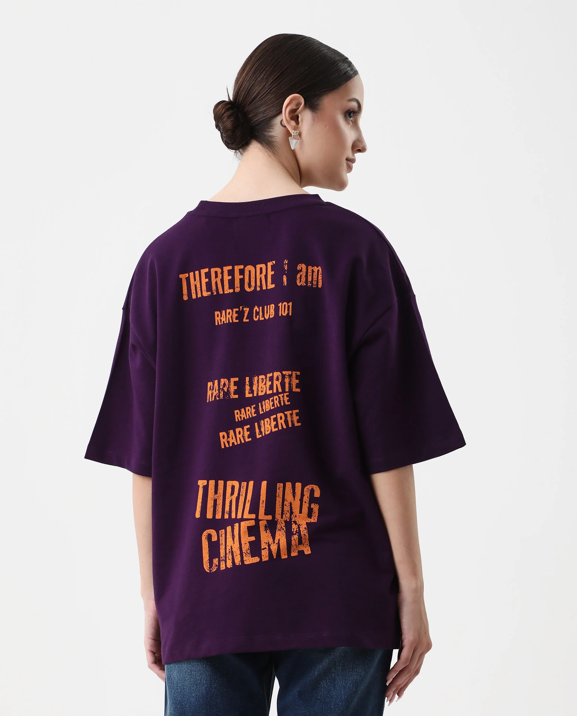 Rareism Women's Morsh Purple Cotton Graphic Print Oversized T-Shirt - Image 6