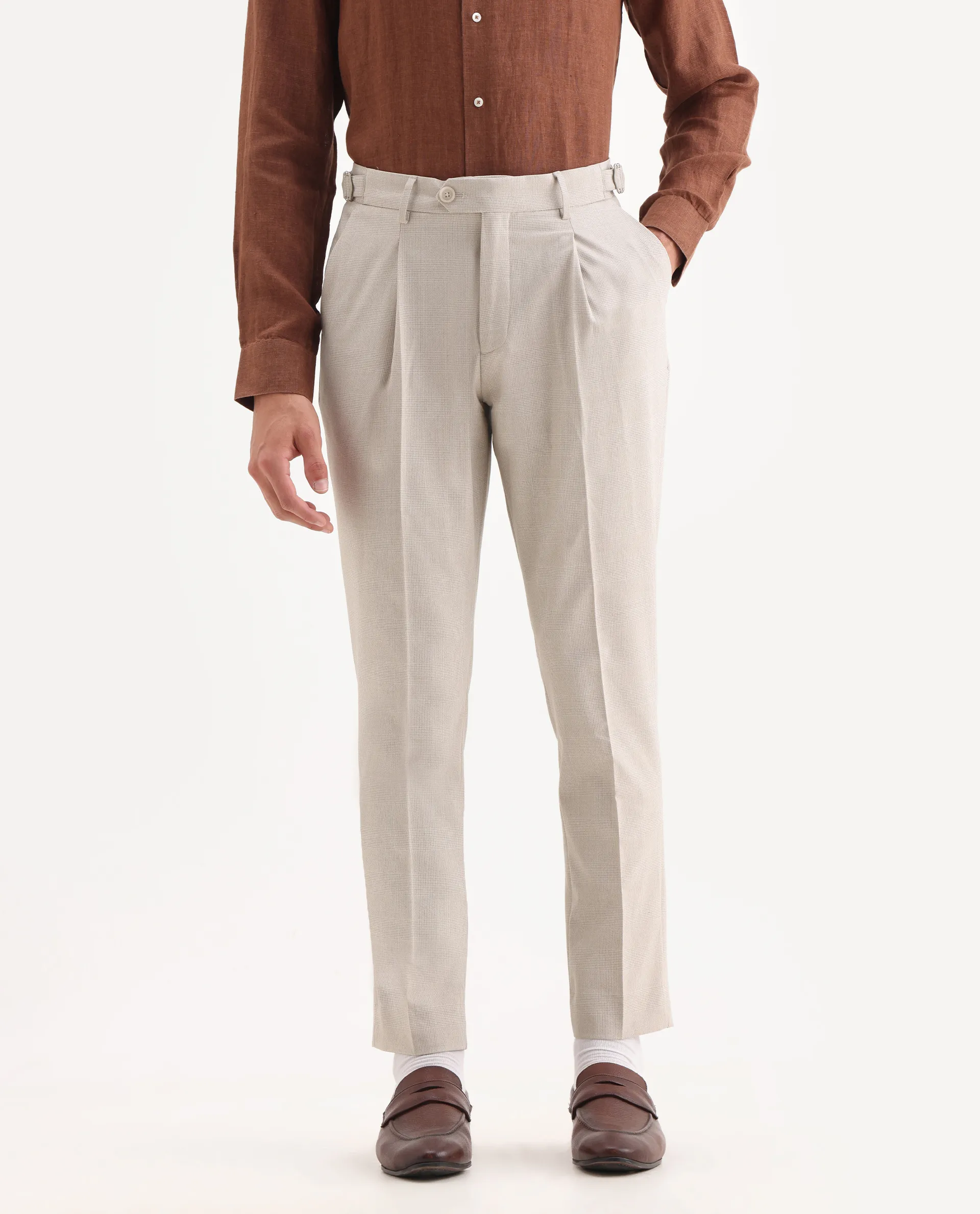 Rare Rabbit Men's Morst Beige Polyester Blend Checked Print Relaxed Fit Trouser - Image 2