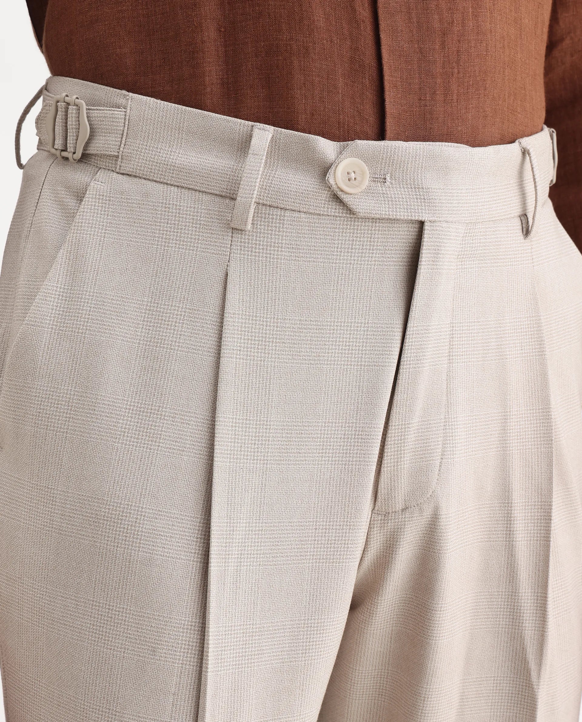 Rare Rabbit Men's Morst Beige Polyester Blend Checked Print Relaxed Fit Trouser - Image 3