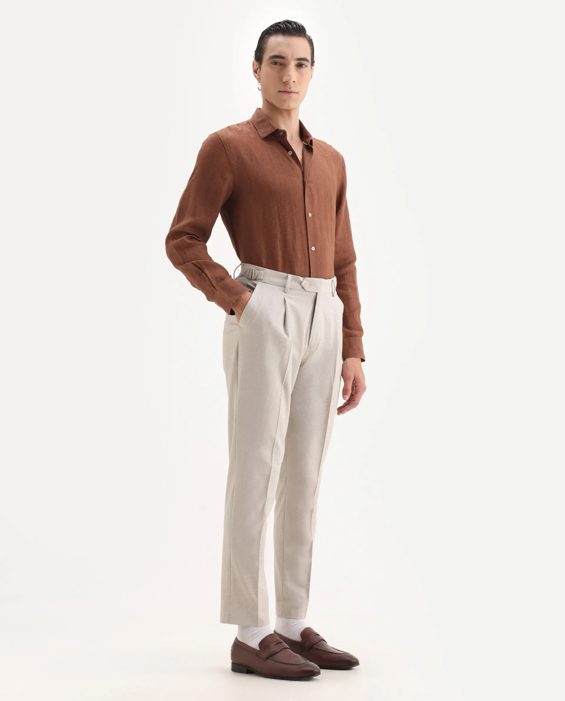 Rare Rabbit Men's Morst Beige Polyester Blend Checked Print Relaxed Fit Trouser - Image 5