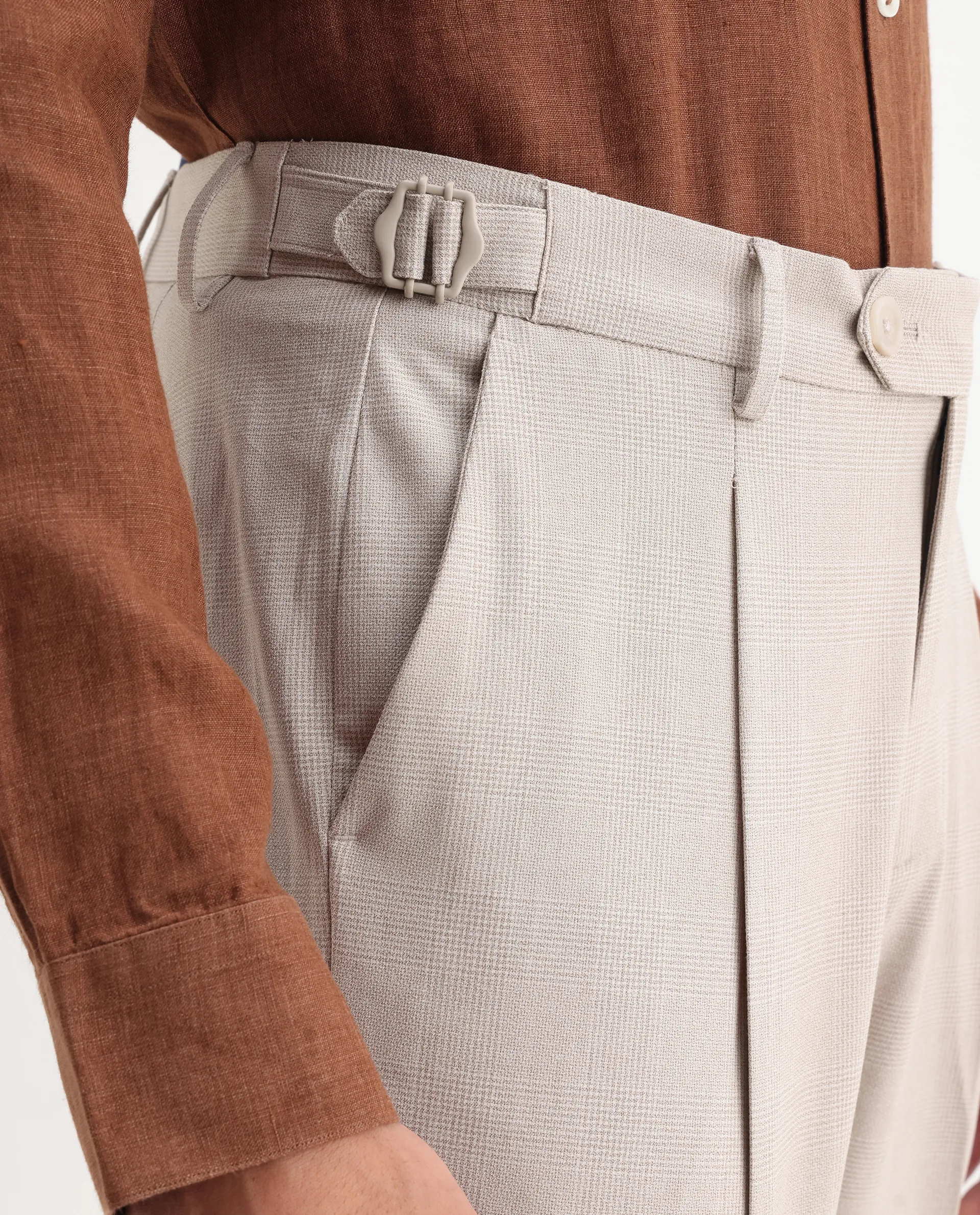 Rare Rabbit Men's Morst Beige Polyester Blend Checked Print Relaxed Fit Trouser - Image 6