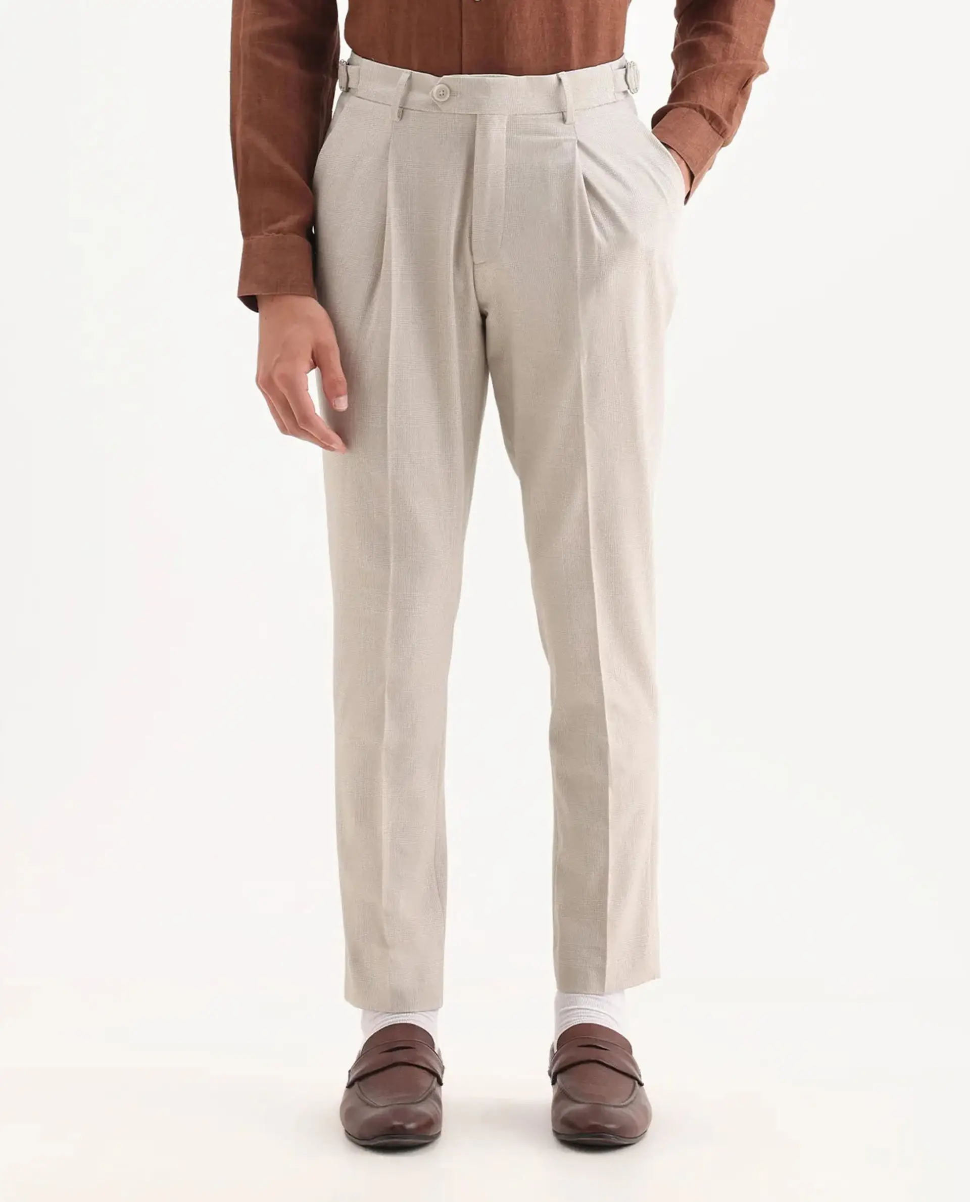 Rare Rabbit Men's Morst Beige Polyester Blend Checked Print Relaxed Fit Trouser - Image 9