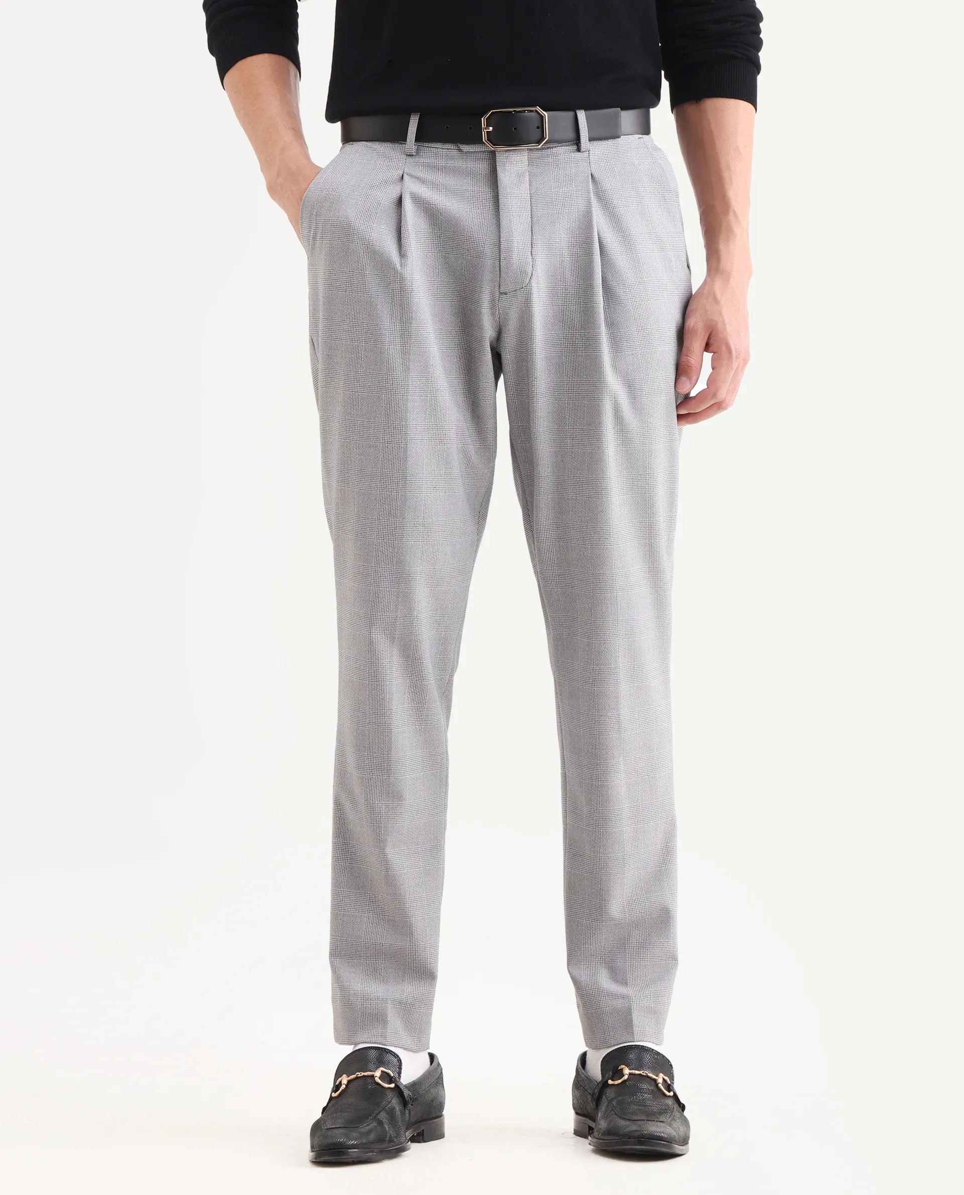 Rare Rabbit Men's Morst Grey Polyester Blend Checked Print Relaxed Fit Trouser - Image 2