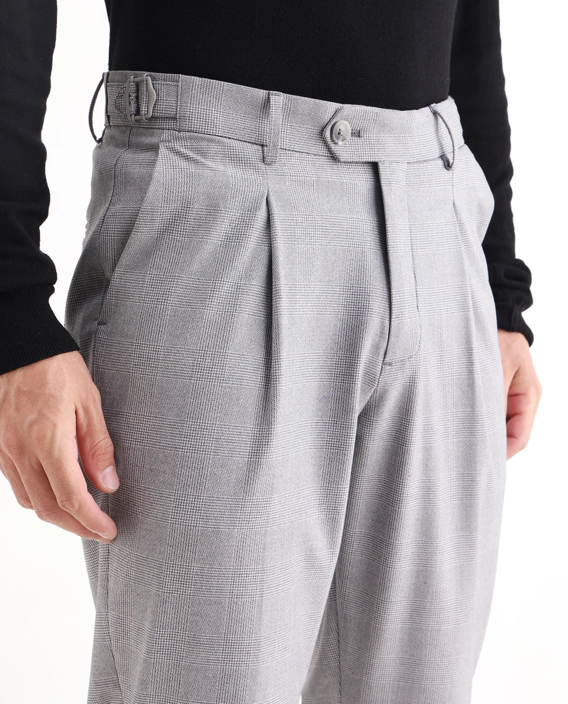 Rare Rabbit Men's Morst Grey Polyester Blend Checked Print Relaxed Fit Trouser - Image 3