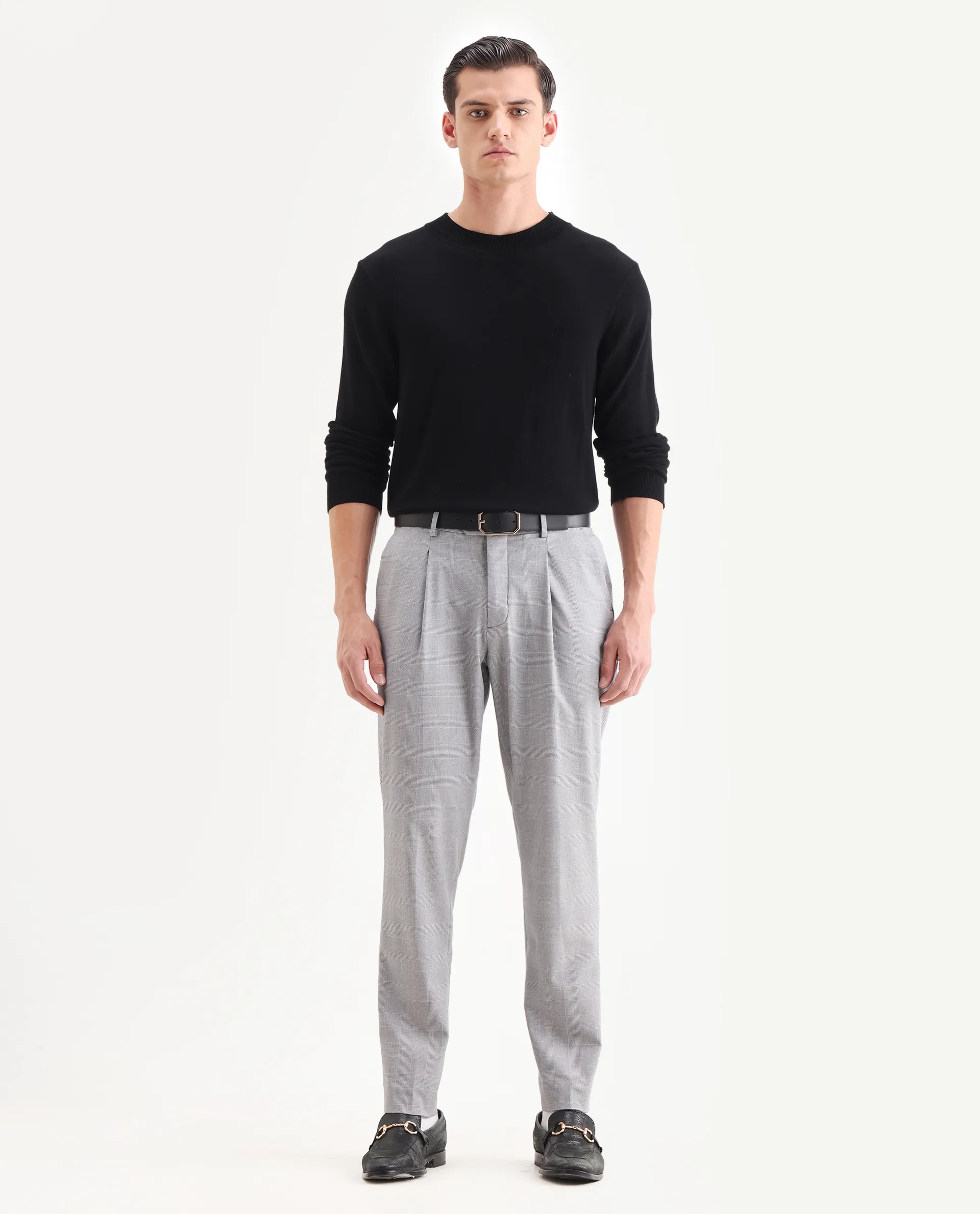 Rare Rabbit Men's Morst Grey Polyester Blend Checked Print Relaxed Fit Trouser - Image 4