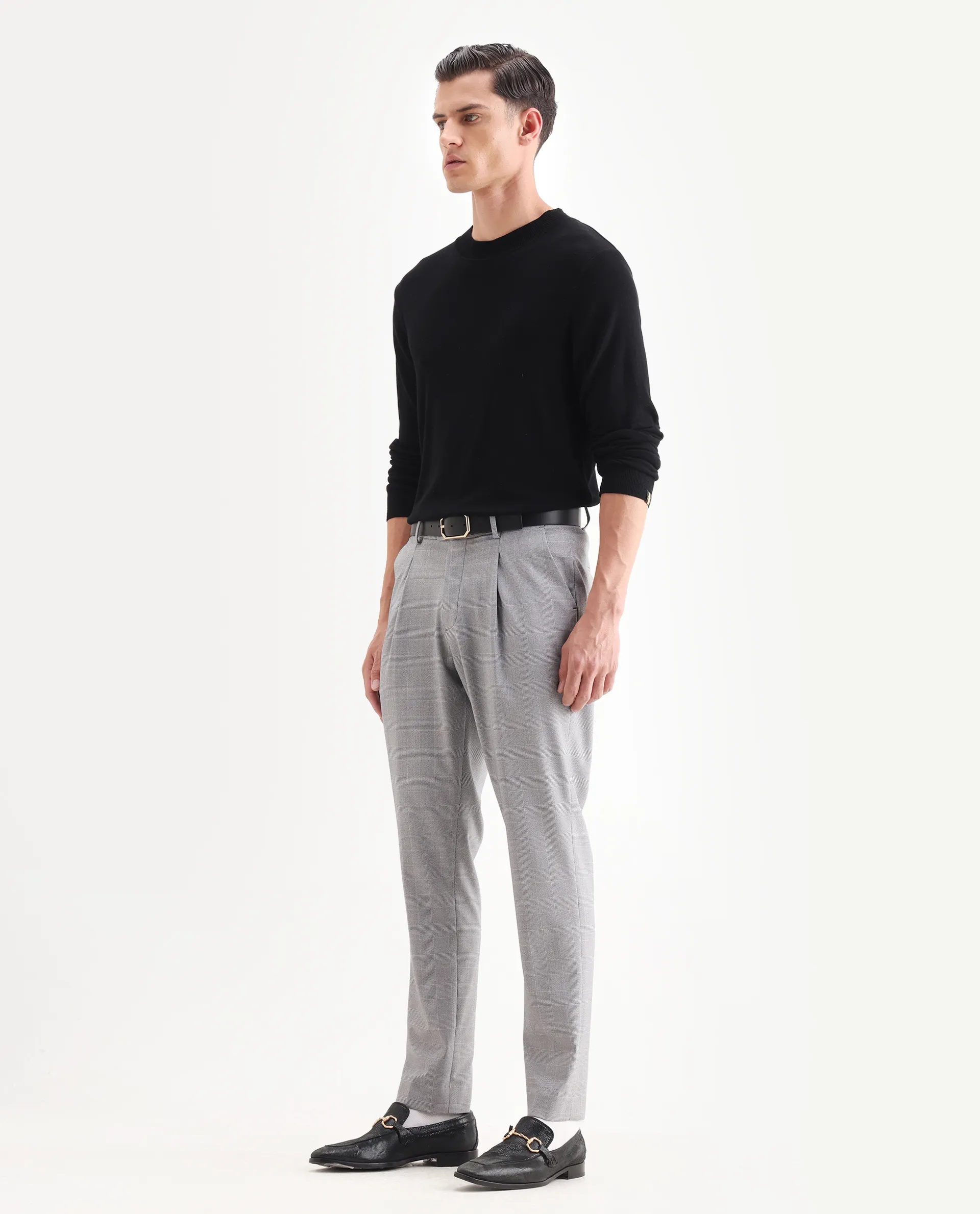 Rare Rabbit Men's Morst Grey Polyester Blend Checked Print Relaxed Fit Trouser - Image 5