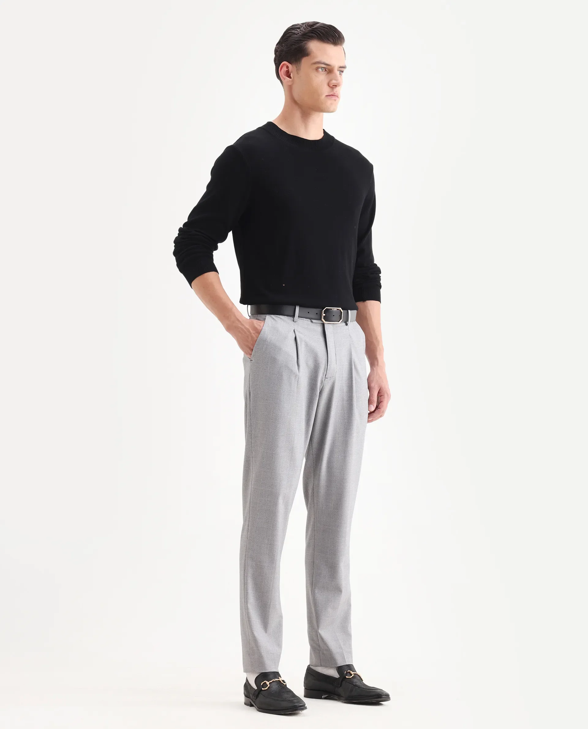 Rare Rabbit Men's Morst Grey Polyester Blend Checked Print Relaxed Fit Trouser - Image 7