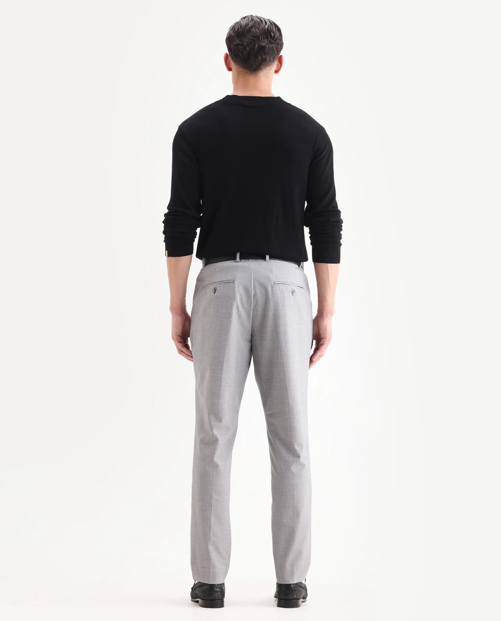 Rare Rabbit Men's Morst Grey Polyester Blend Checked Print Relaxed Fit Trouser - Image 8