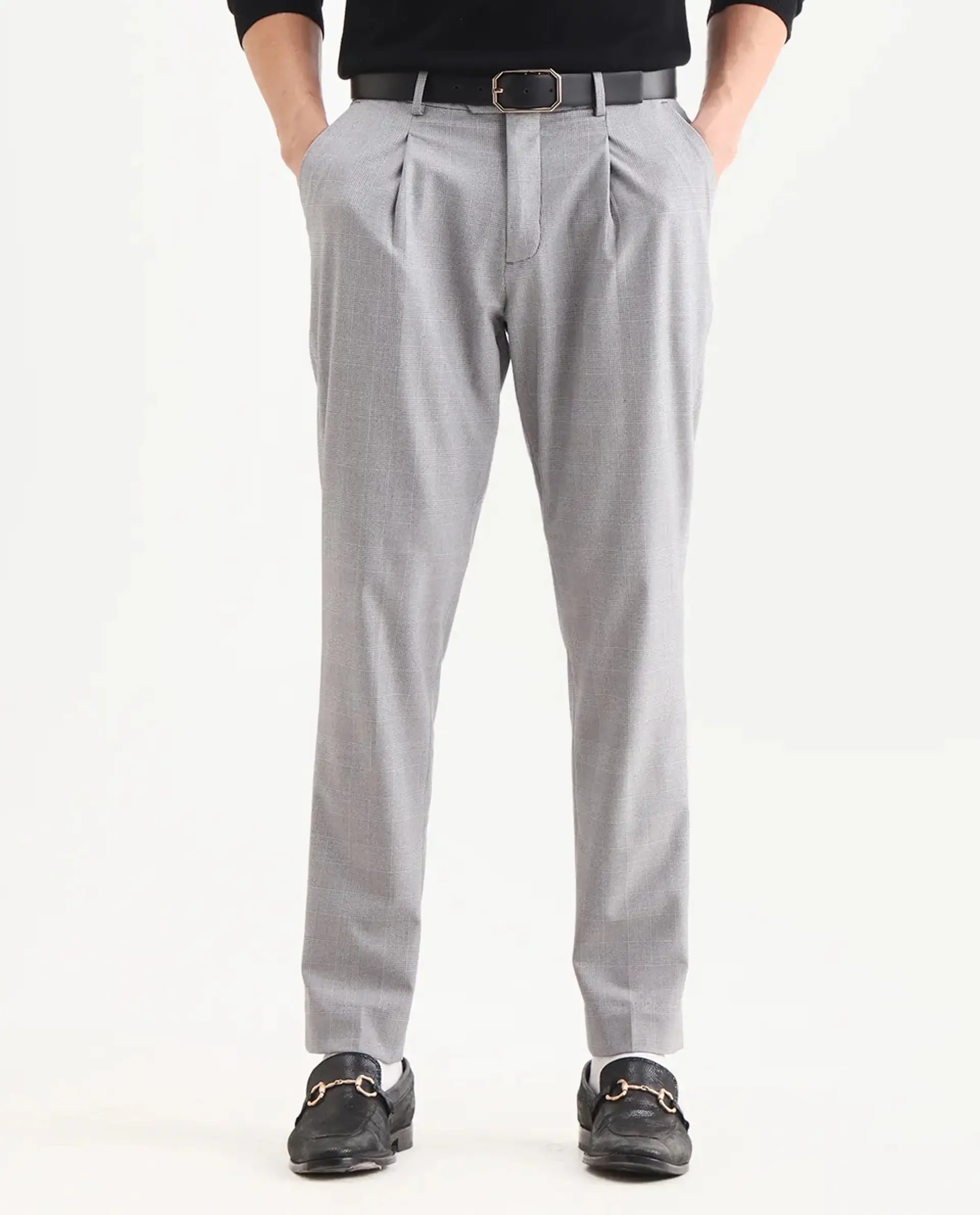 Rare Rabbit Men's Morst Grey Polyester Blend Checked Print Relaxed Fit Trouser - Image 9