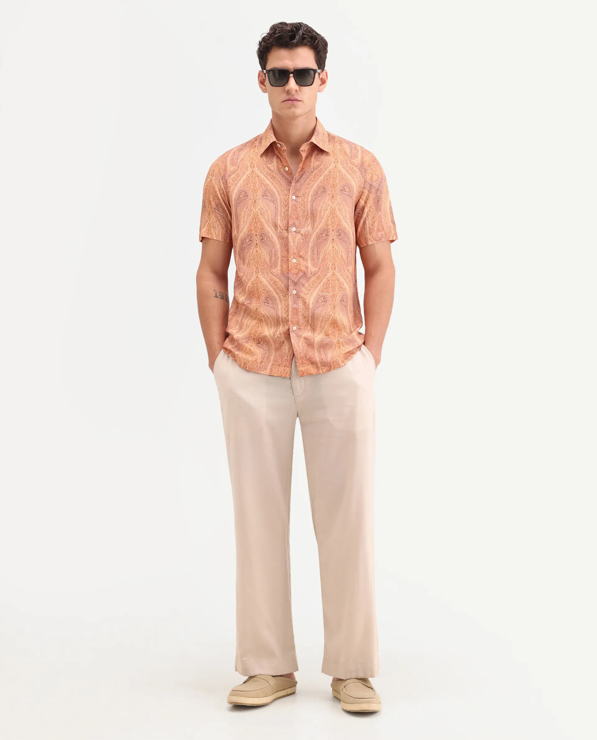 Rare Rabbit Men's Moru Beige Viscose Fabric Full Sleeve Spread Collar Regular Paisley Print Shirt - Image 2