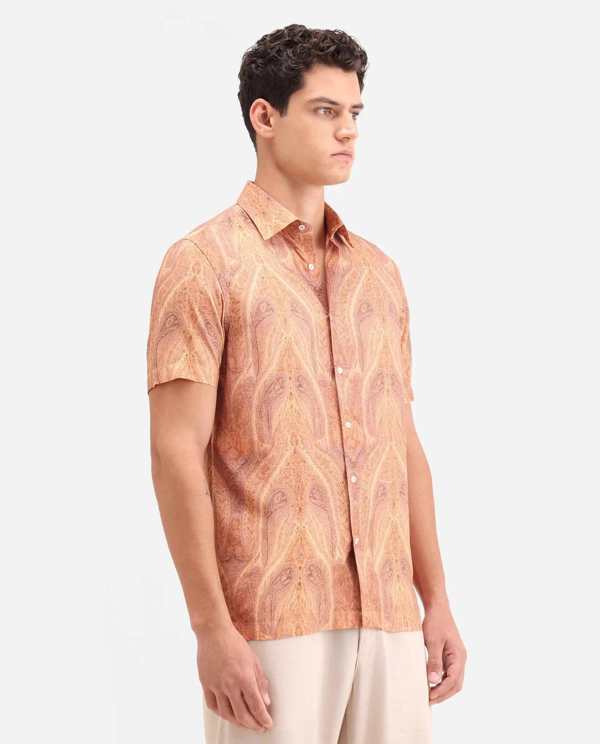 Rare Rabbit Men's Moru Beige Viscose Fabric Full Sleeve Spread Collar Regular Paisley Print Shirt - Image 5