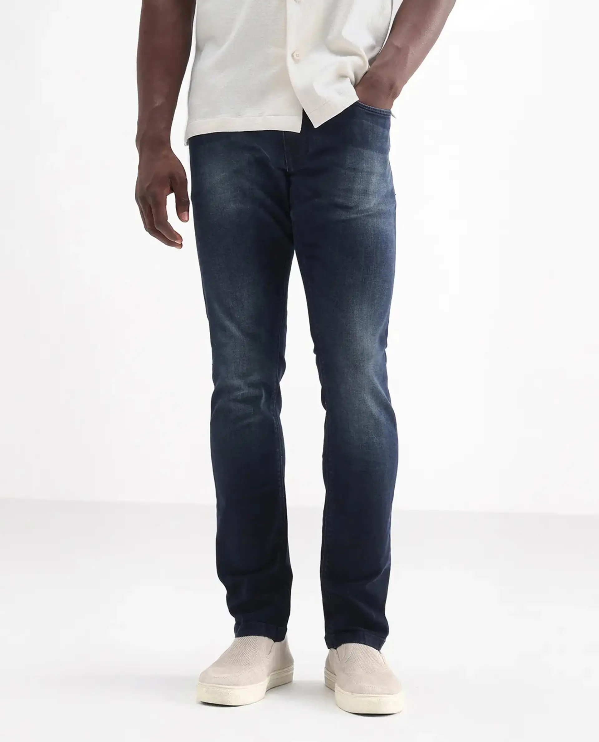 Rare Rabbit Men's Morvan Dark Blue Cotton Plain Hawk Slim Fit Jeans - Image 10