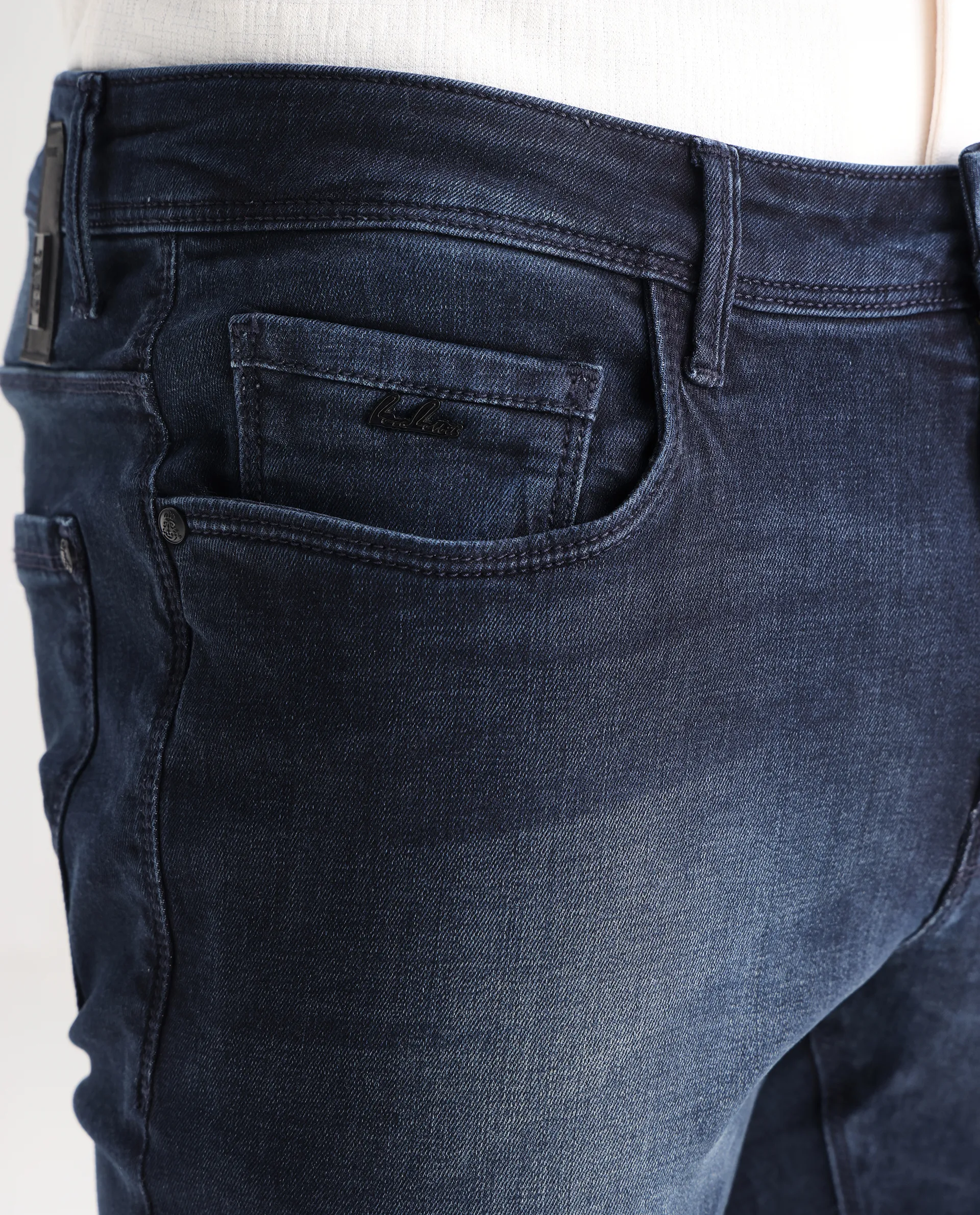 Rare Rabbit Men's Morvan Dark Blue Cotton Plain Hawk Slim Fit Jeans - Image 4