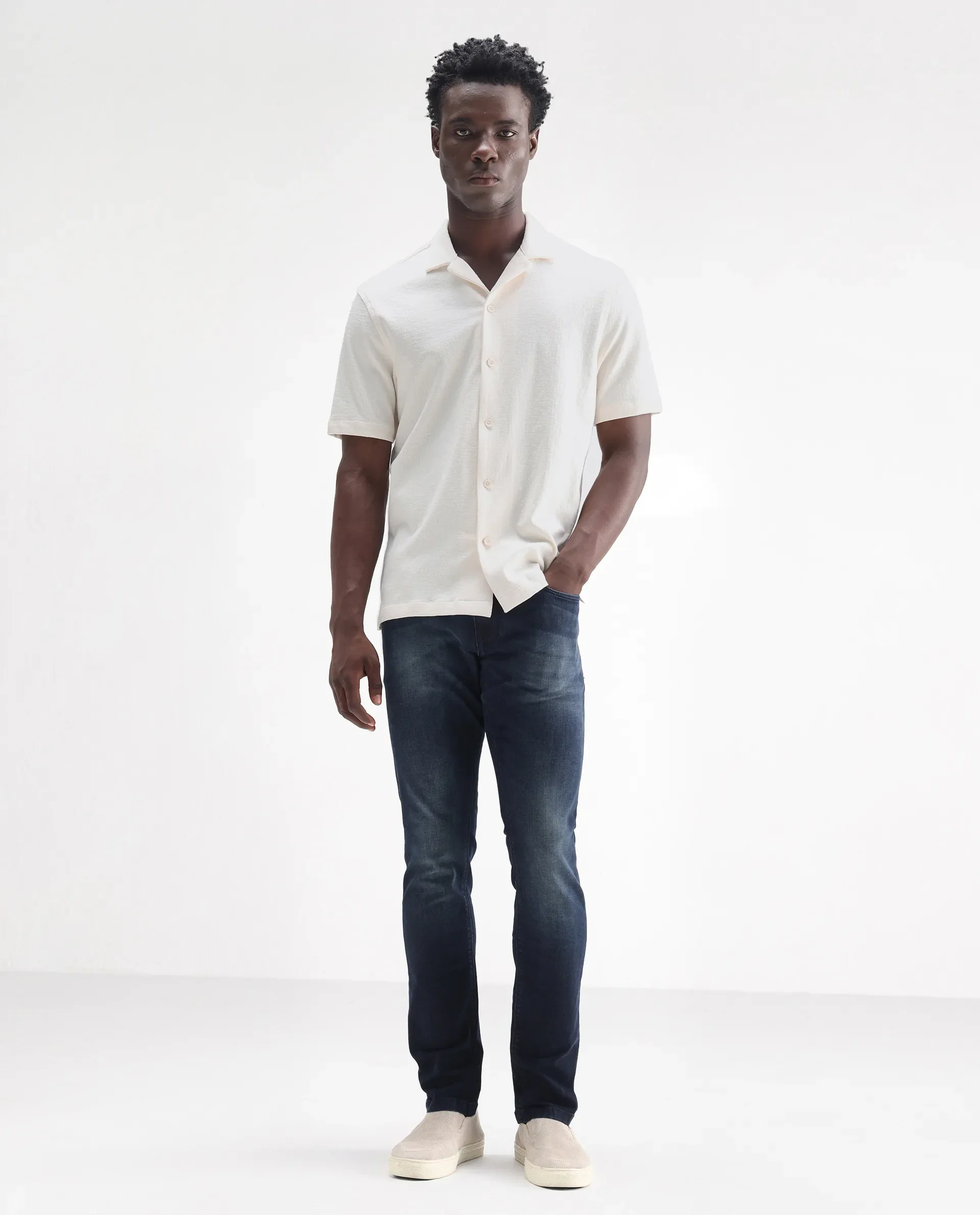 Rare Rabbit Men's Morvan Dark Blue Cotton Plain Hawk Slim Fit Jeans - Image 5