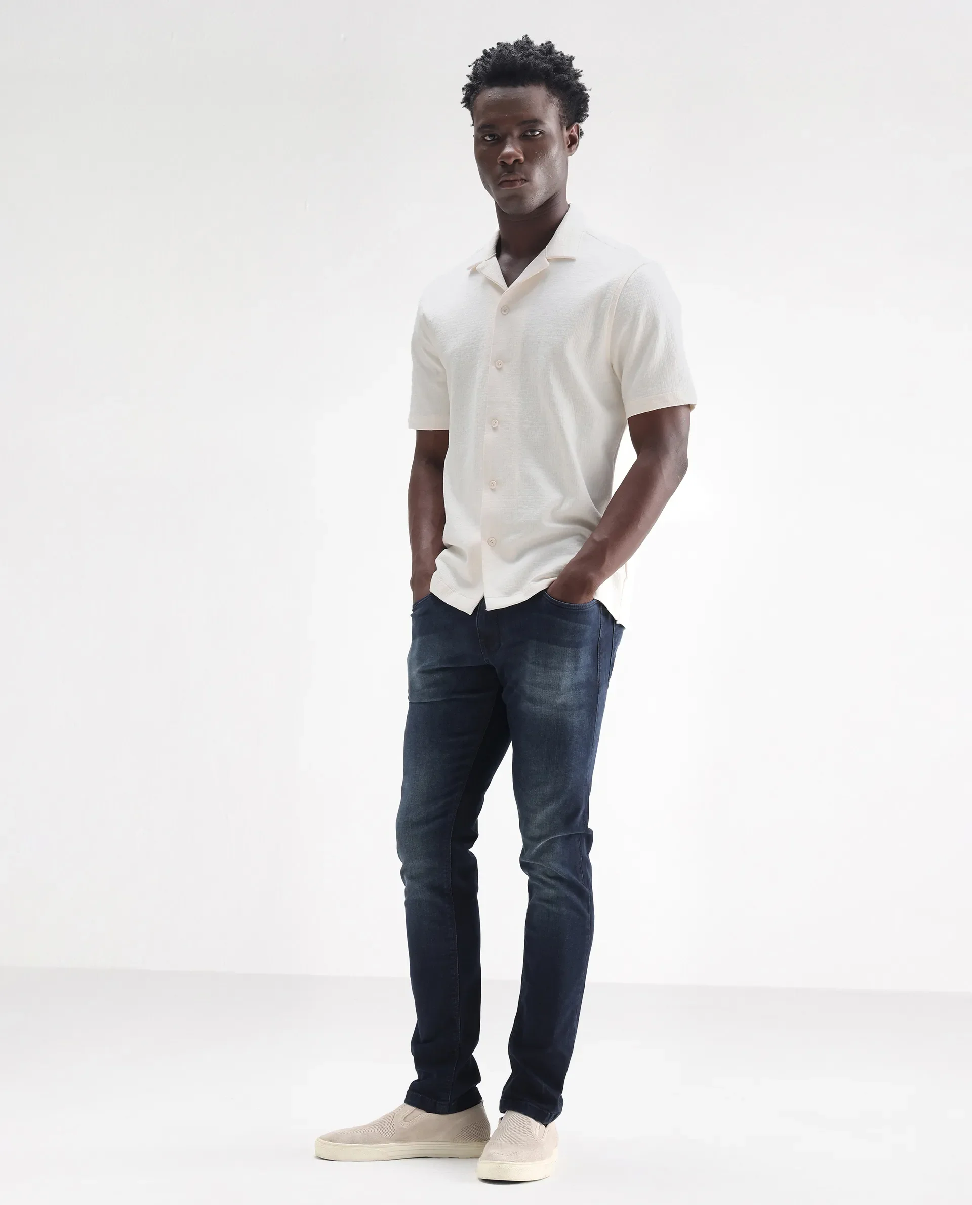 Rare Rabbit Men's Morvan Dark Blue Cotton Plain Hawk Slim Fit Jeans - Image 7